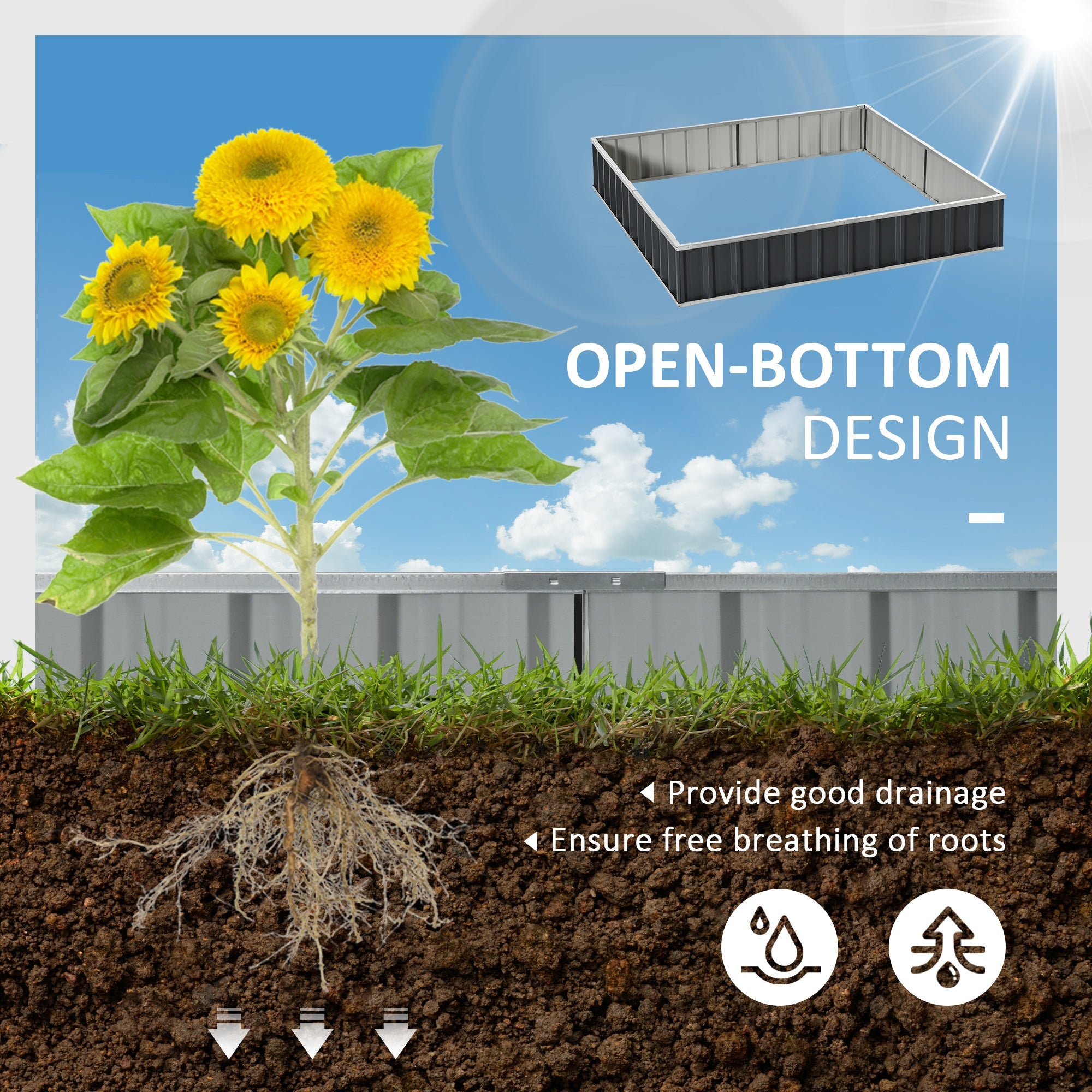 Metal Raised Garden Bed, DIY Large Steel Planter Box, No Bottom w/ A Pairs of Glove for Backyard, Patio to Grow Vegetables, Herbs, 258cmx90cm-3