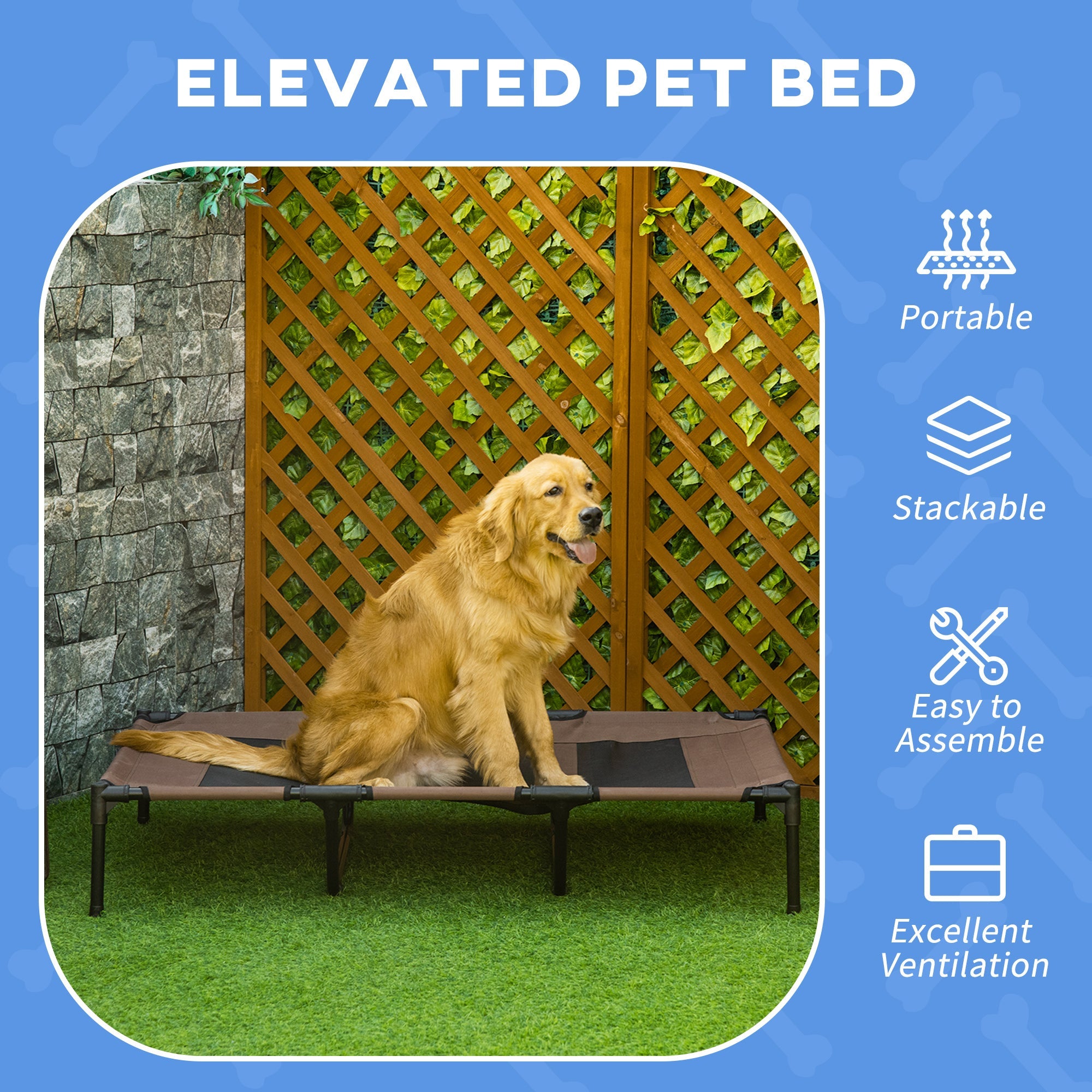 Cooling Elevated Dog Bed Portable Raised Pet Cot with Breathable Mesh, No-Slip Rubber Feet for Indoor & Outdoor Use, Brown-3