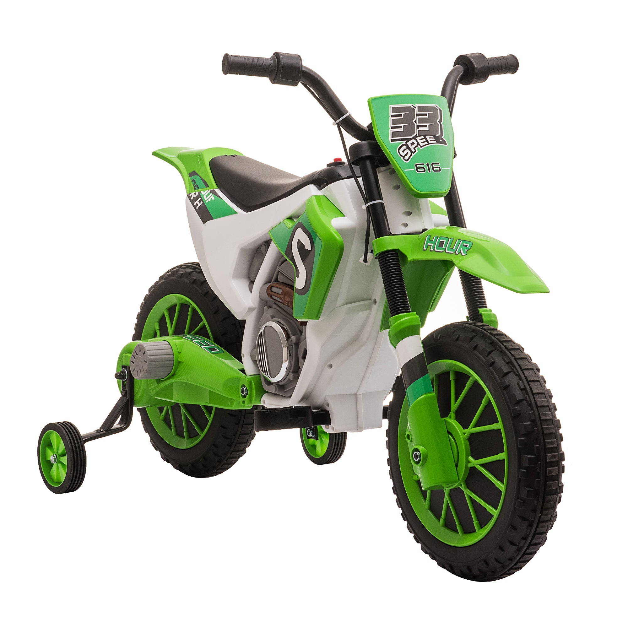 12V Kids Electric Motorbike Ride On Motorcycle Vehicle Toy with Training Wheels for 3-5 Years Old, Green-0