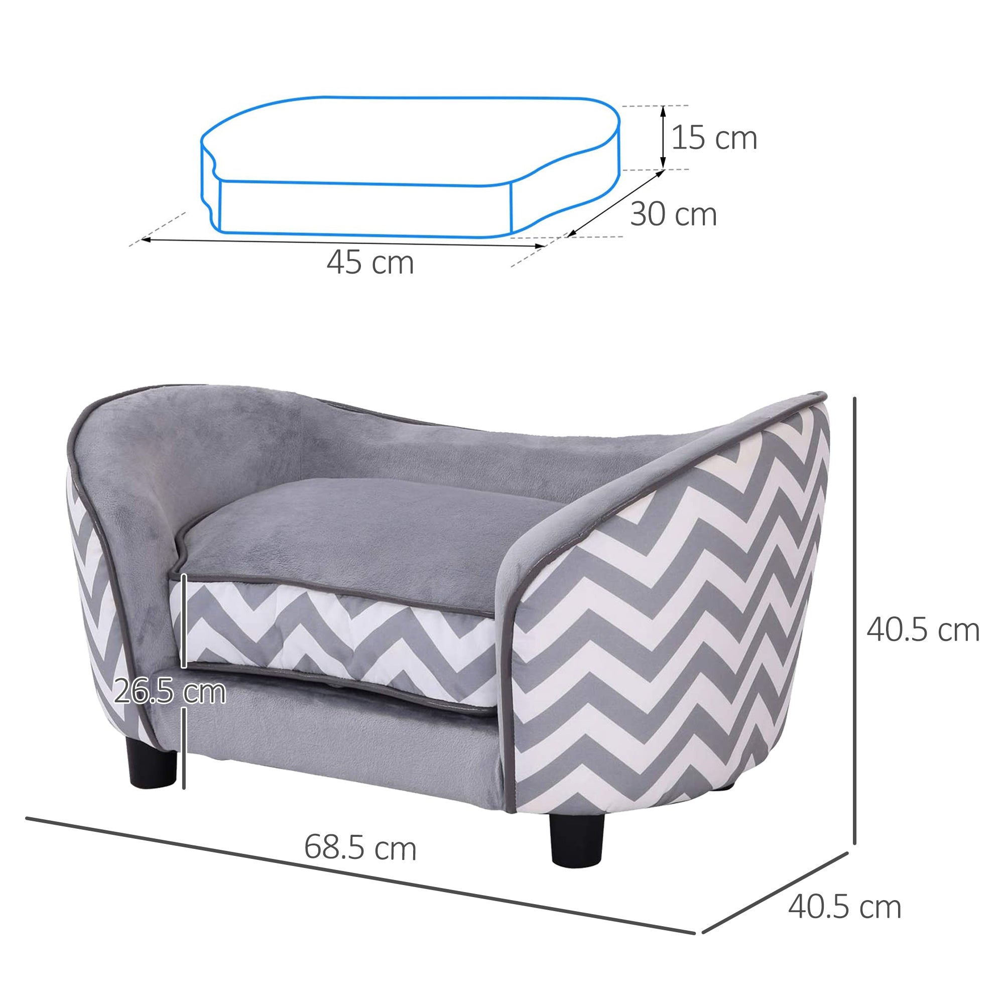 Dog Sofa Pet Couch for XS Dogs w/ Removable Sponge Padded Cushion - Grey-2