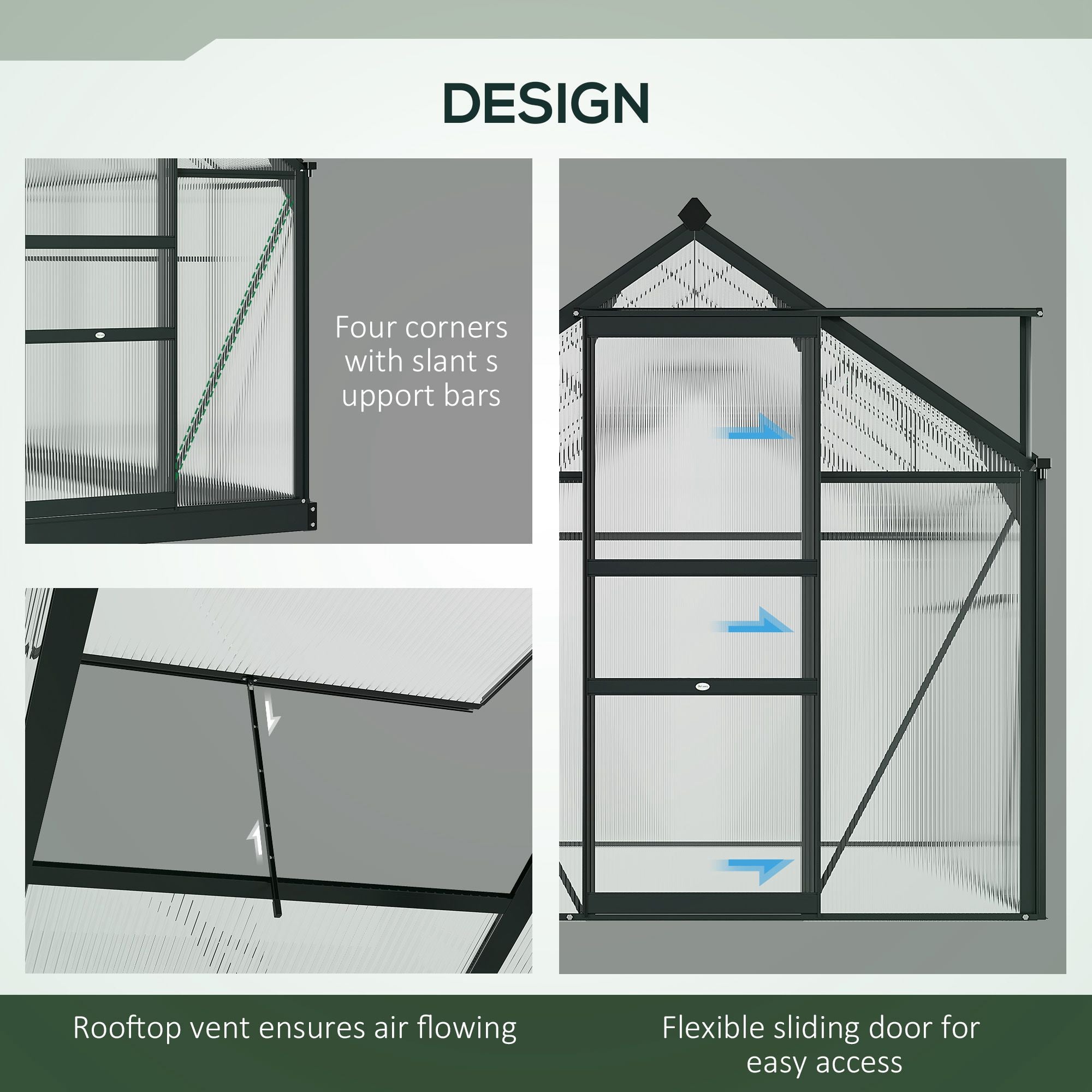 6 x 6 ft Clear Polycarbonate Greenhouse Large Walk-In Green House Garden Plants Grow House w/ Slide Door and Push-Open Window-3