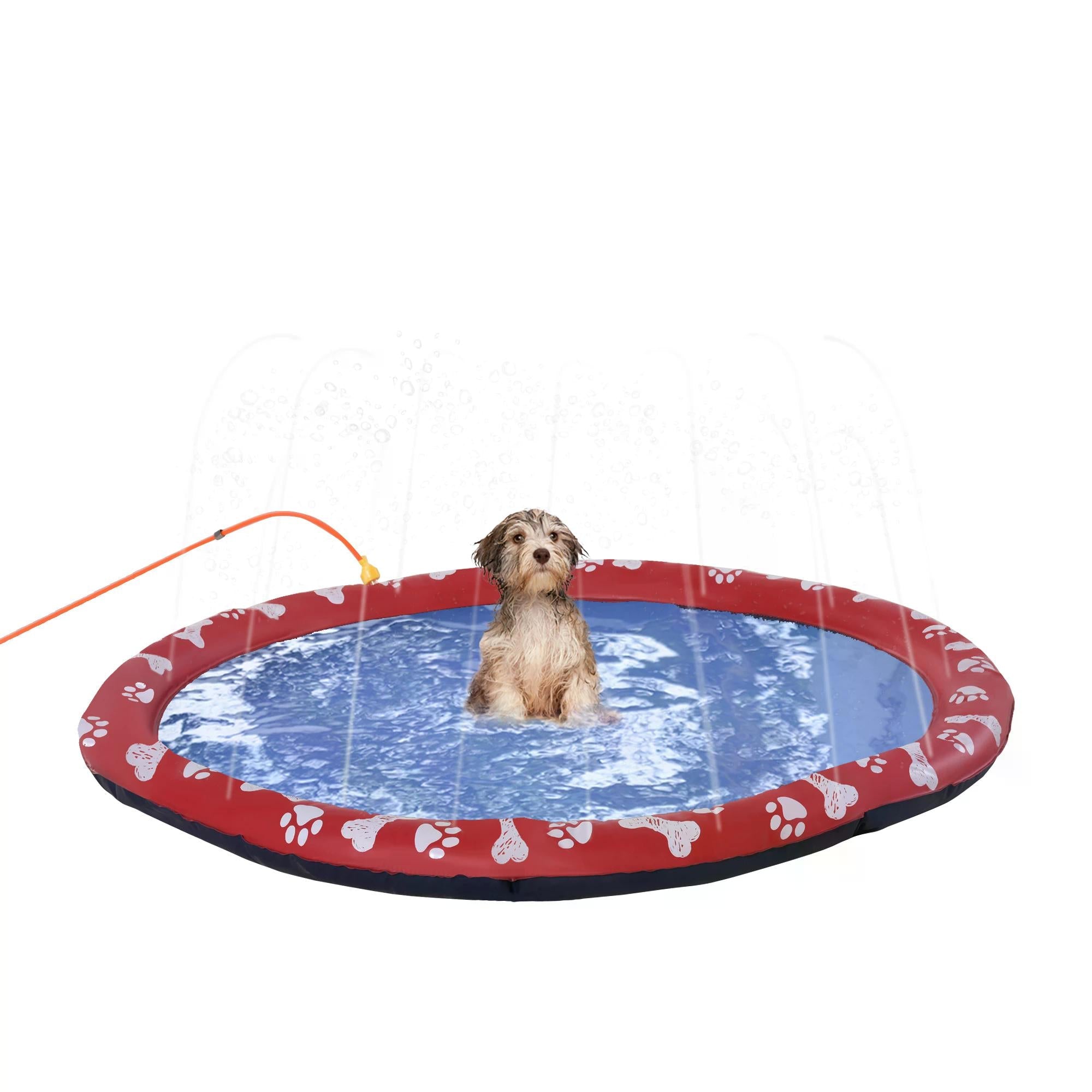 150cm Splash Pad Sprinkler for Pets Dog Bath Pool Water Game Mat Toy Non-slip Outdoor Backyard Red-0