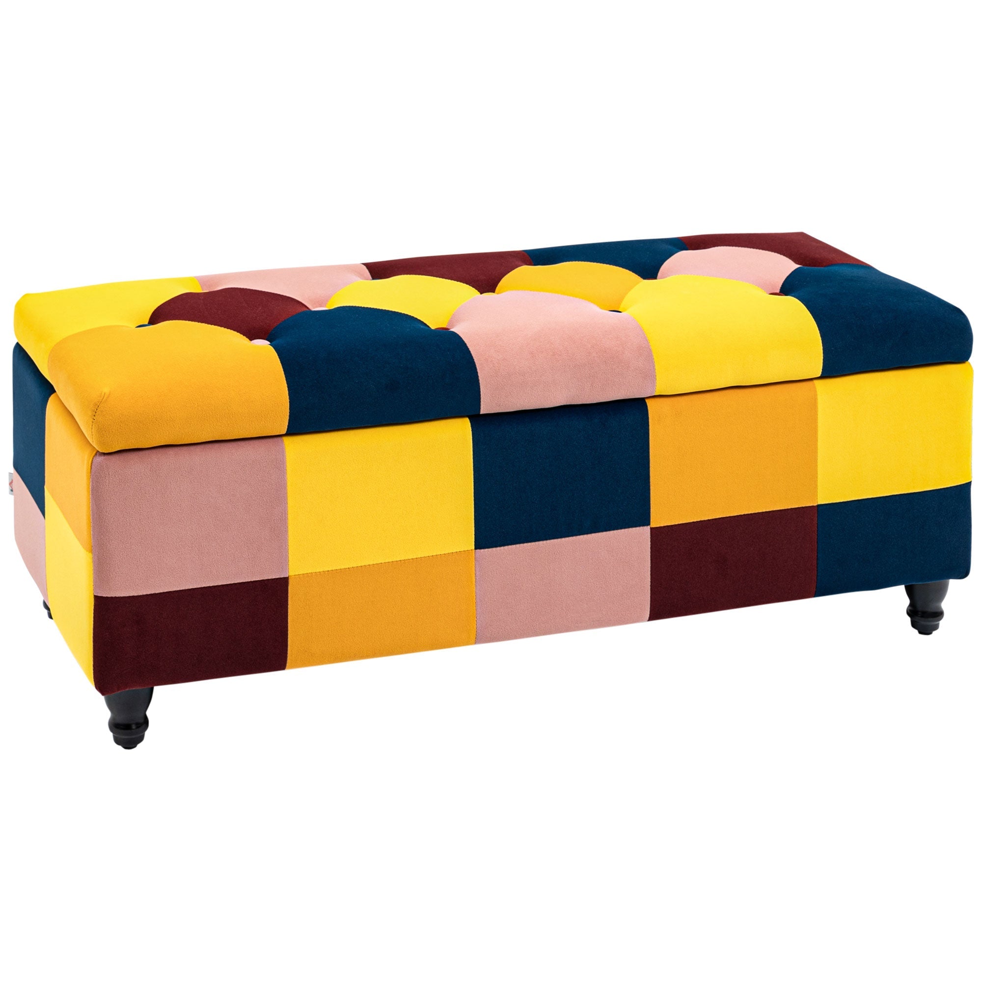 114 x 47 x 47cm Velvet Storage Ottoman, Button-tufted Footstool Box, Toy Chest with Lid for Living Room, Bedroom, Multicoloured-0