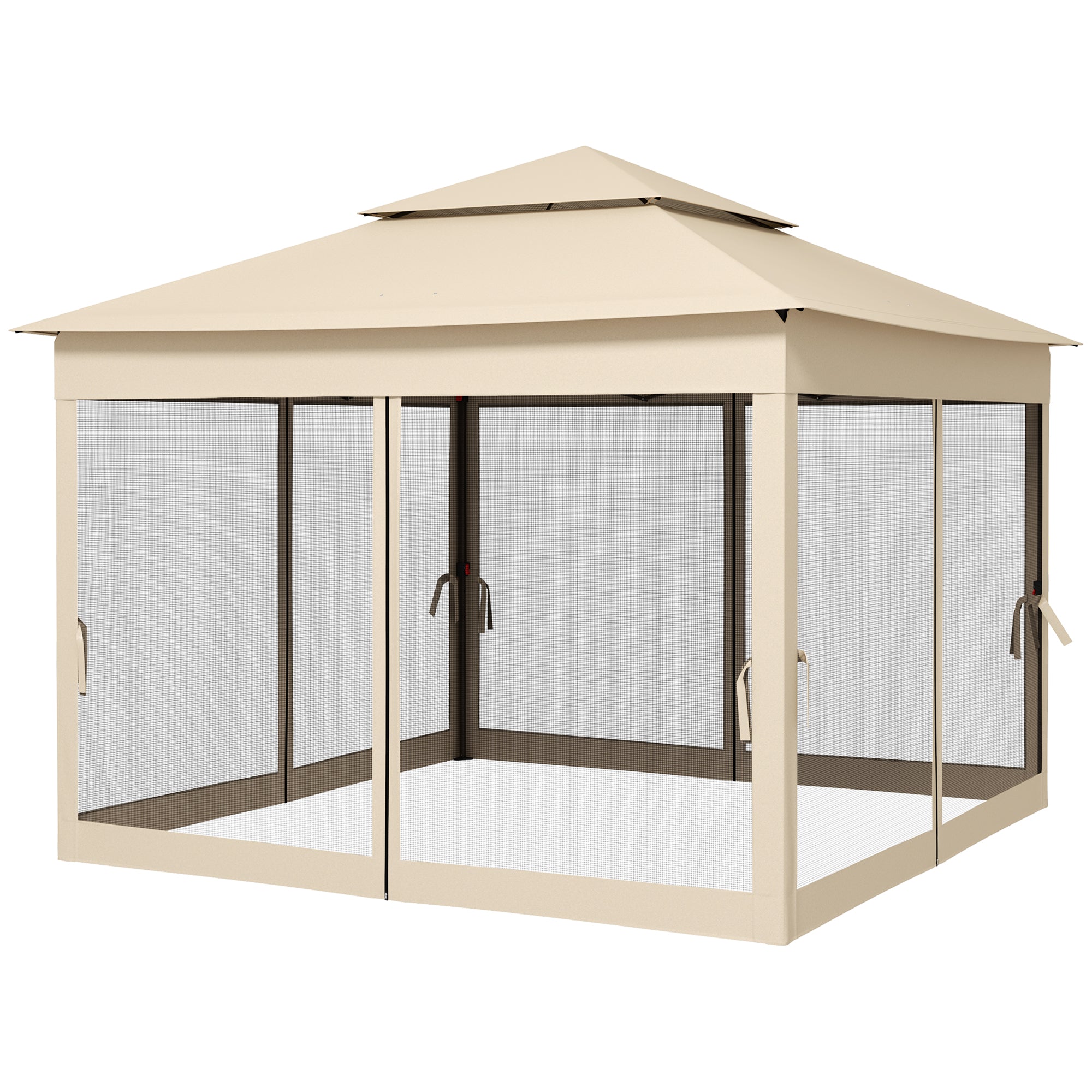 3 x 3(m) Pop Up Gazebo, Double-roof Garden Tent with Netting and Carry Bag, Party Event Shelter for Outdoor Patio, Cream White-0