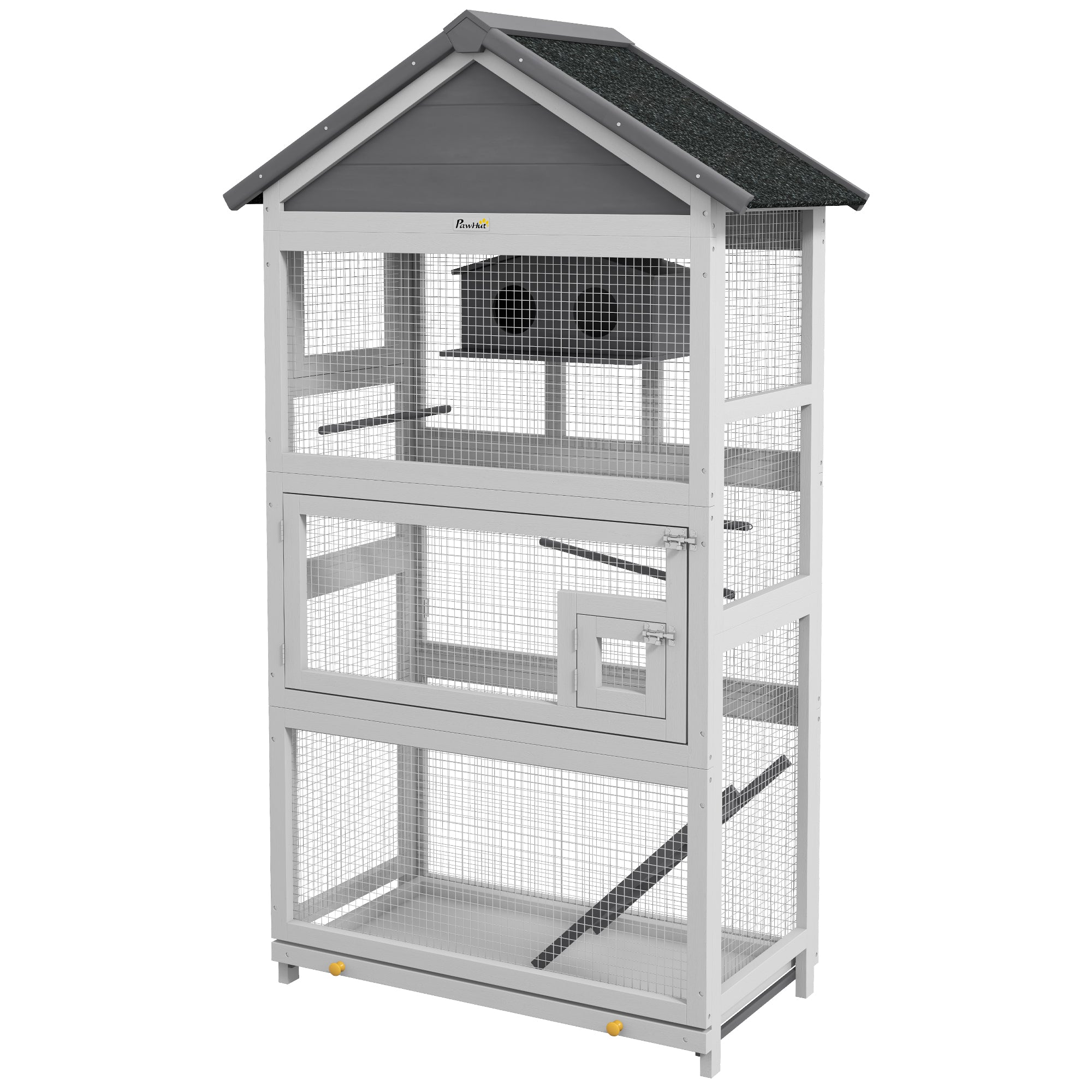 Wooden Bird Cage, with Stand, for Finches, Parakeets, Small birds - Grey-0