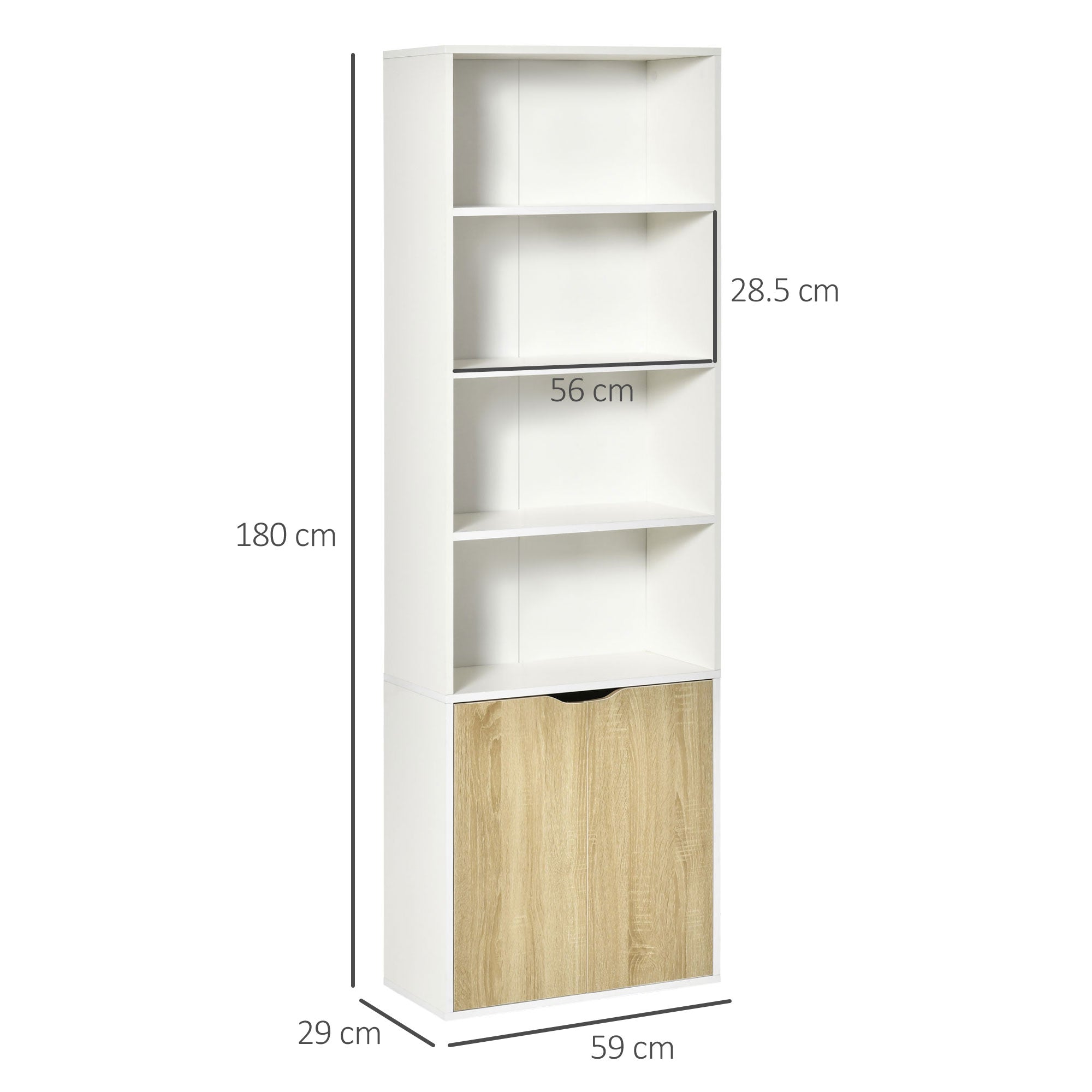 2 Door 4 Shelves Tall Bookcase Modern Storage Cupboard Display Unit for Living Room Study Bedroom Home Office Furniture White and Oak-2