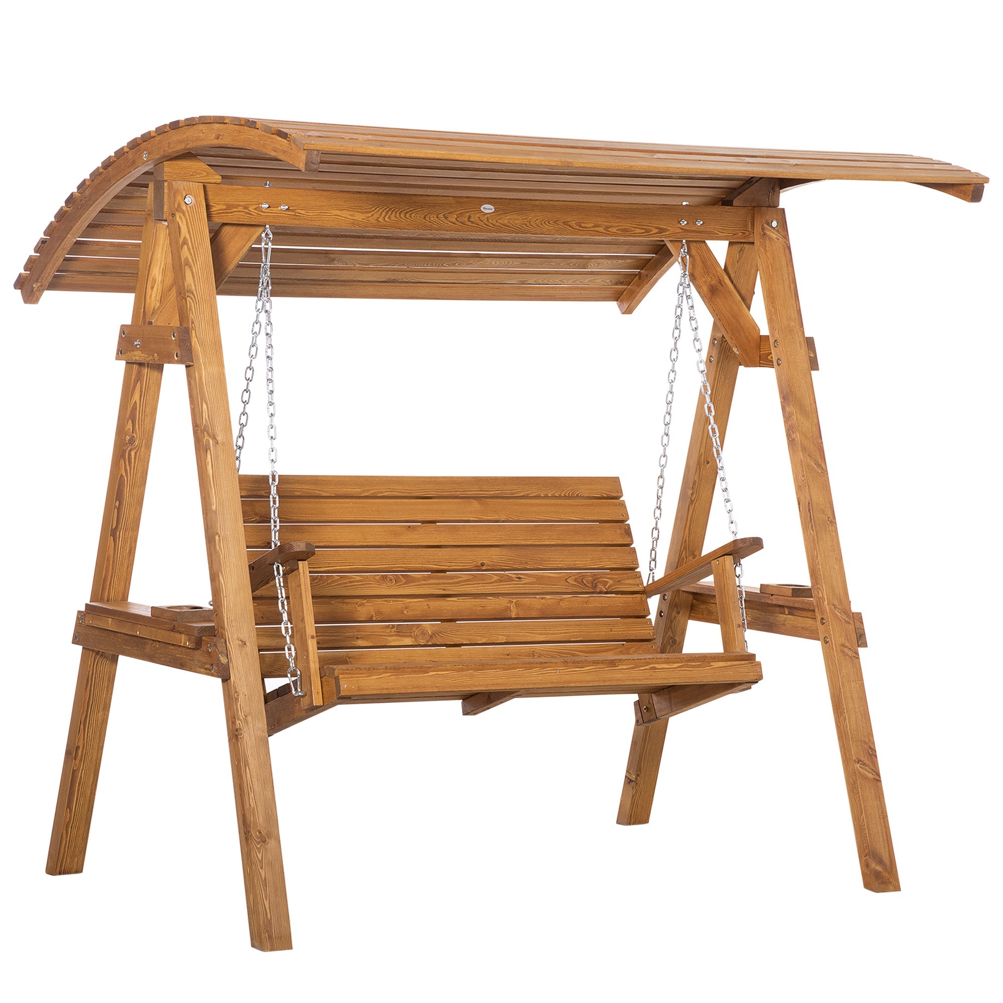 2 Seater Garden Swing Chair, Outdoor Canopy Swing Bench with Adjustable Shade and Solid Wood Frame-0