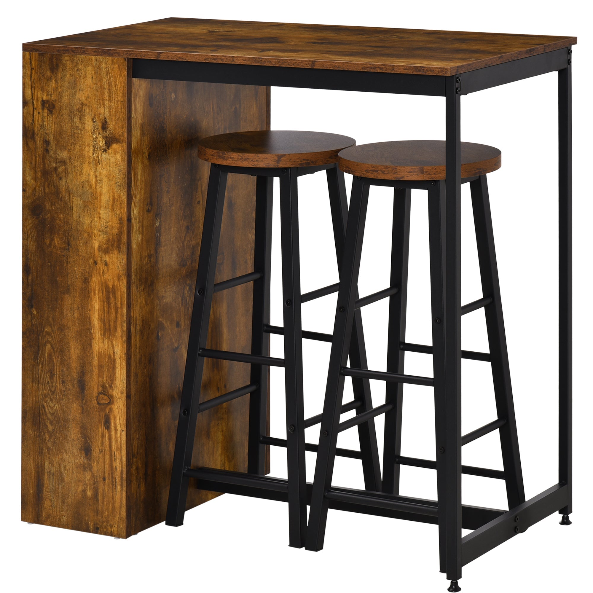 Industrial Bar Table Set for 2, 3 Pieces Pub Table and Bar Stools with Storage Shelf for Kitchen-0