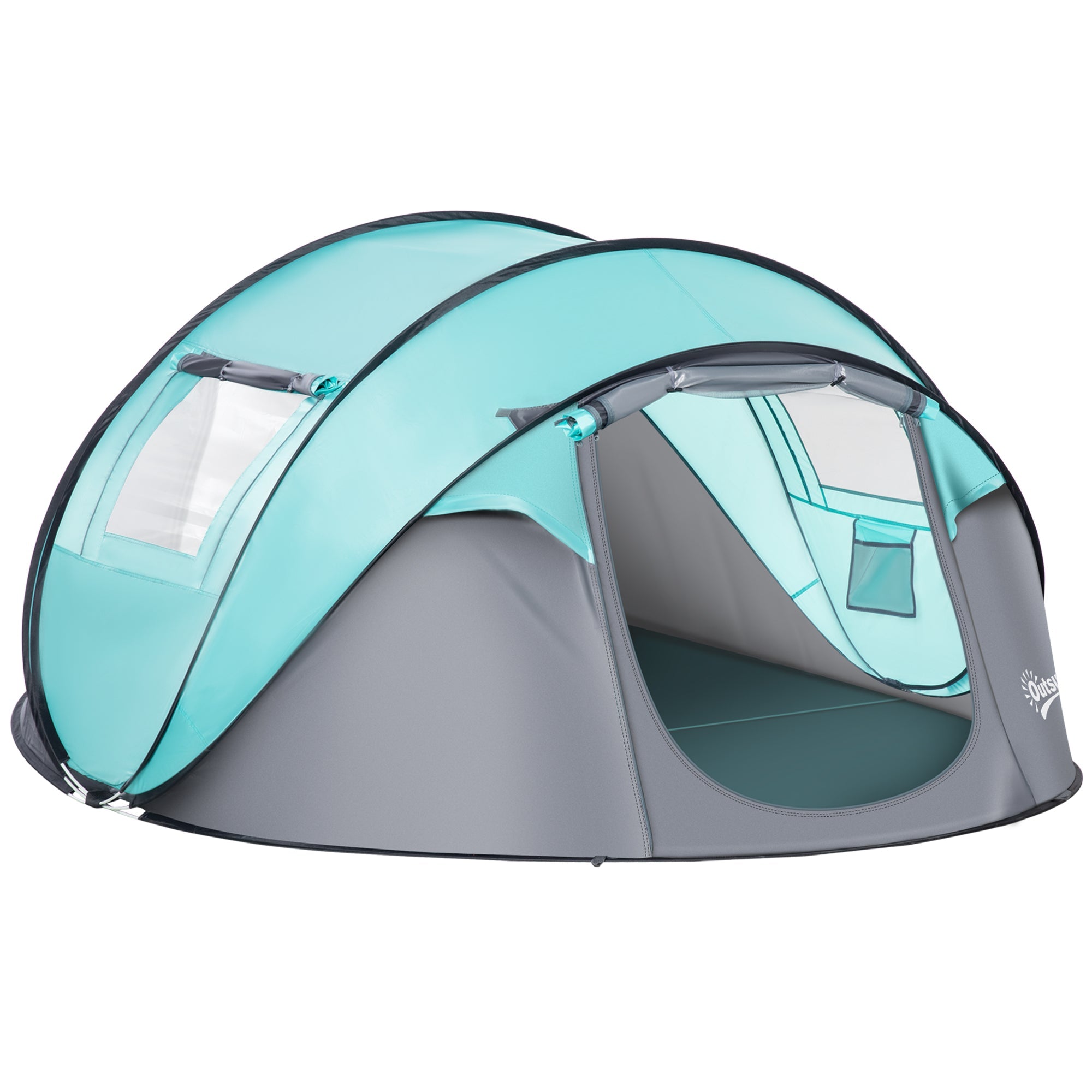 4 Person Pop Up Camping Tent with Vestibule Weatherproof Cover, Instant Backpacking Tent w/ Carry Bag for Fishing Hiking, Tiffany Blue-0