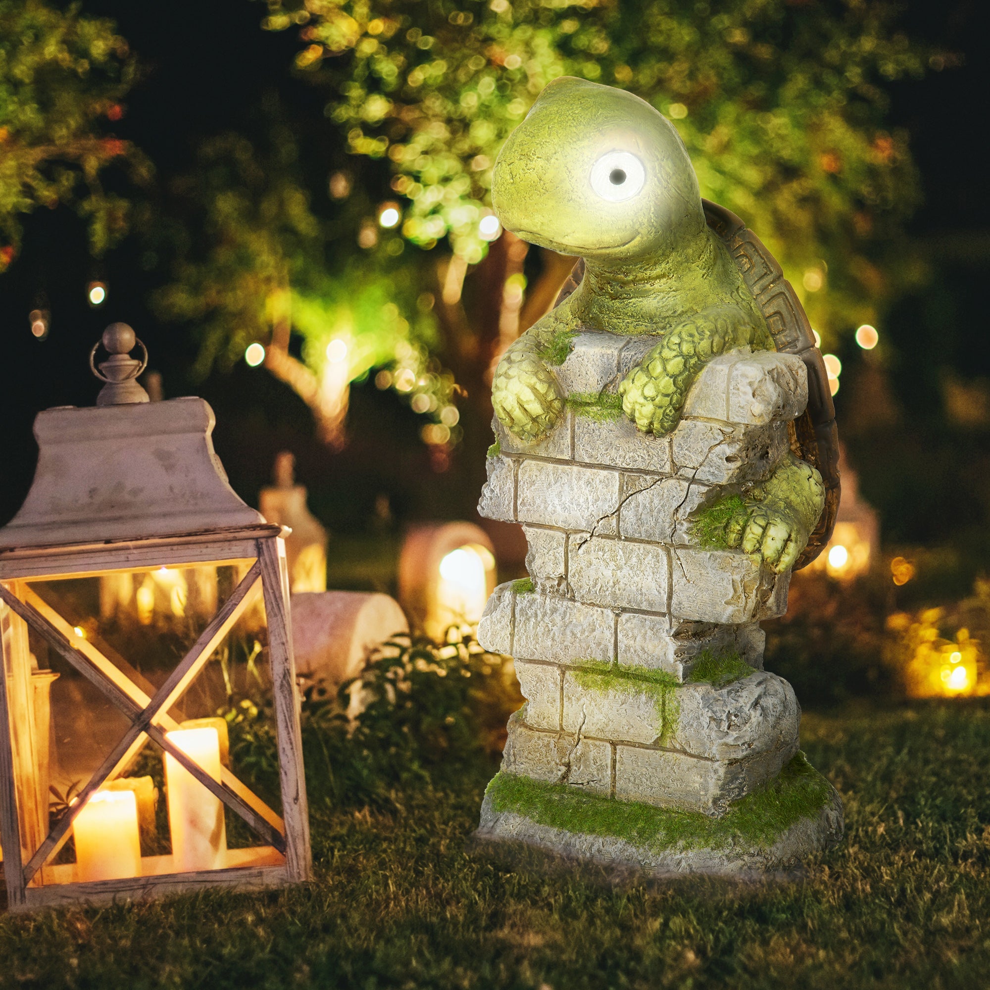 Vivid Tortoise Art Sculpture with Solar LED Light, Colourful Garden Statue, Outdoor Ornament Home Decoration for Porch, Deck, Grass-1