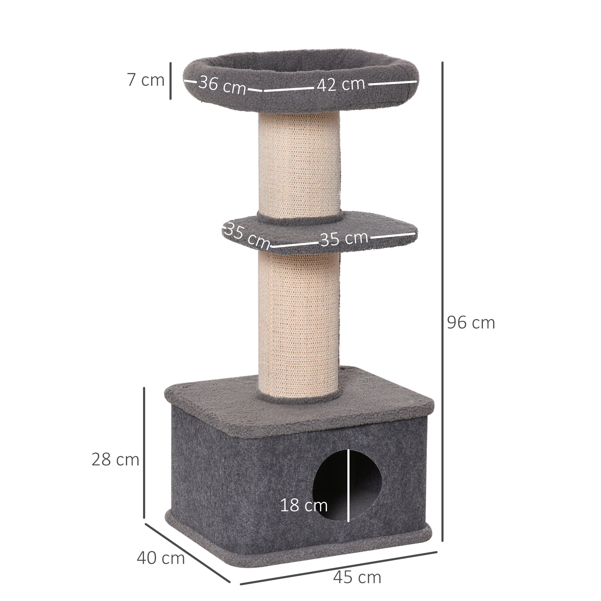 Cat Tree Kitten Tower Multi-level Activity Centre Pet Furniture with Sisal Scratching Post Condo Plush Perches Grey-2