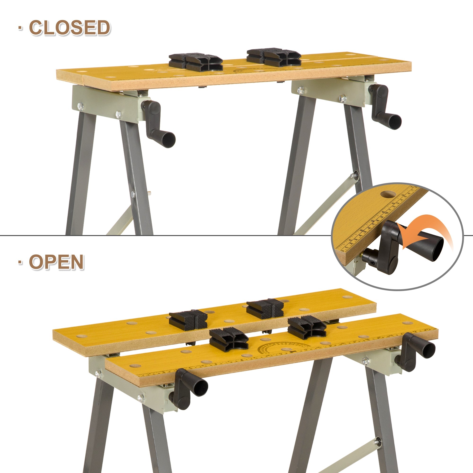 4-in-1 Work Bench, Saw Horse Folding Clamp Table w/ 4 Adjustable Clamping Pegs for DIY Home Garage, Grey-4