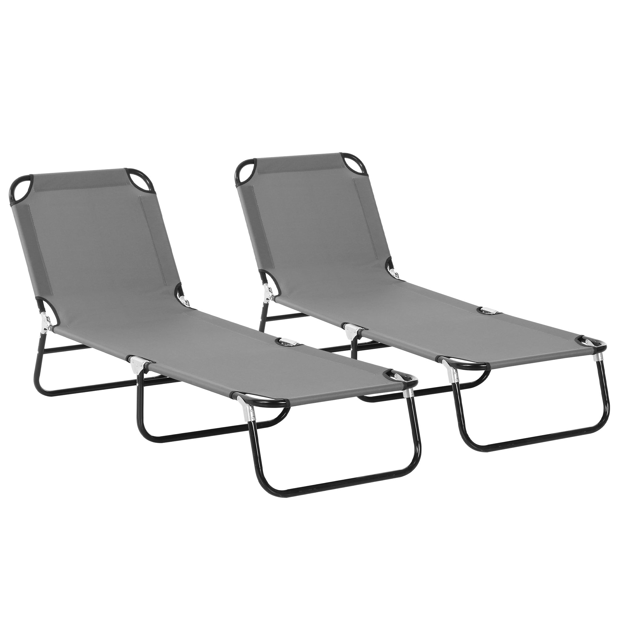 2 Pieces Foldable Sun Lounger Set With 5-Position Adjustable Backrest, Portable Relaxer Recliner with Lightweight Frame-0