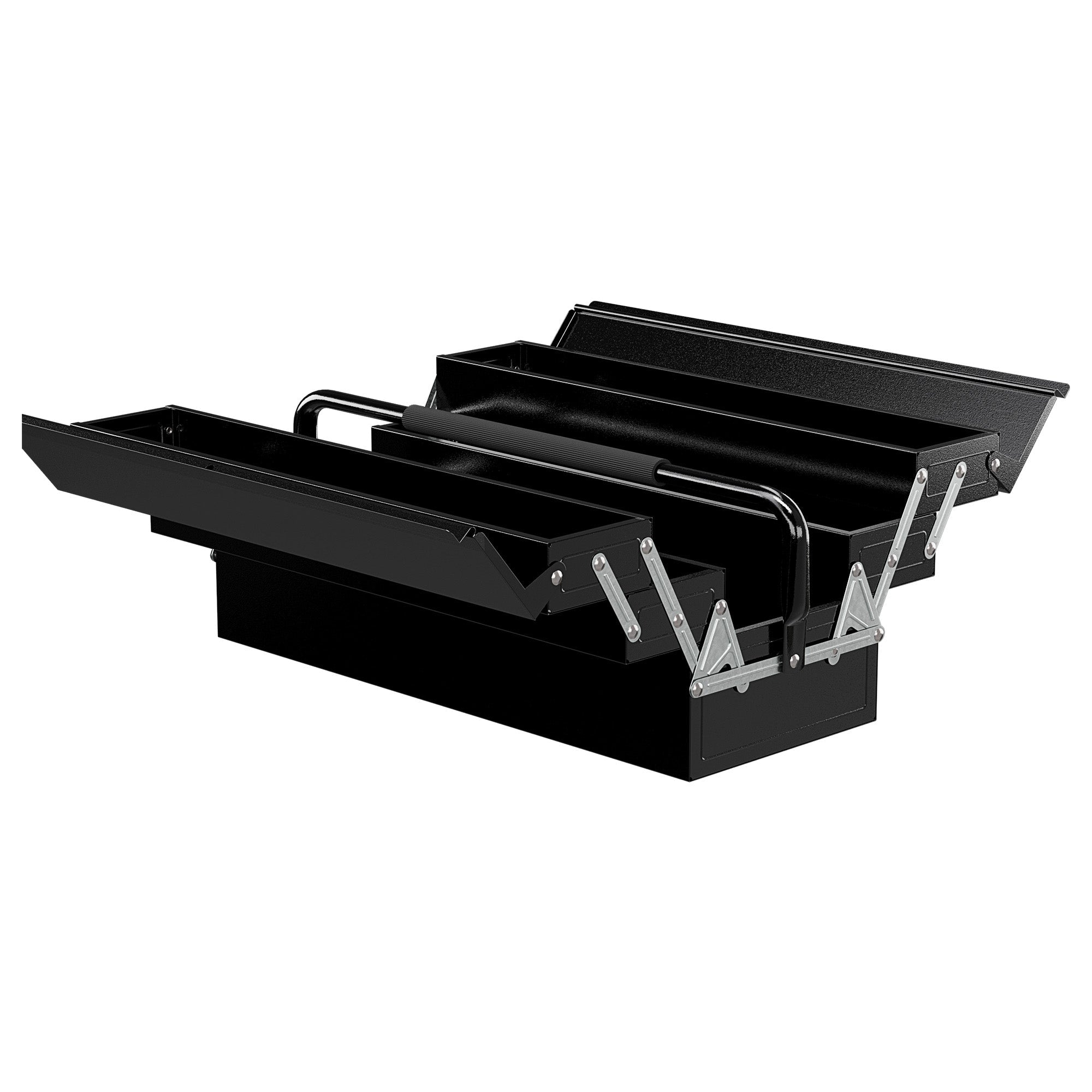 3 Tier Metal Toolbox, 5 Tray Professional Portable Tool Box with Carry Handle for Workshop, 56cmx20cmx34cm, Black-0