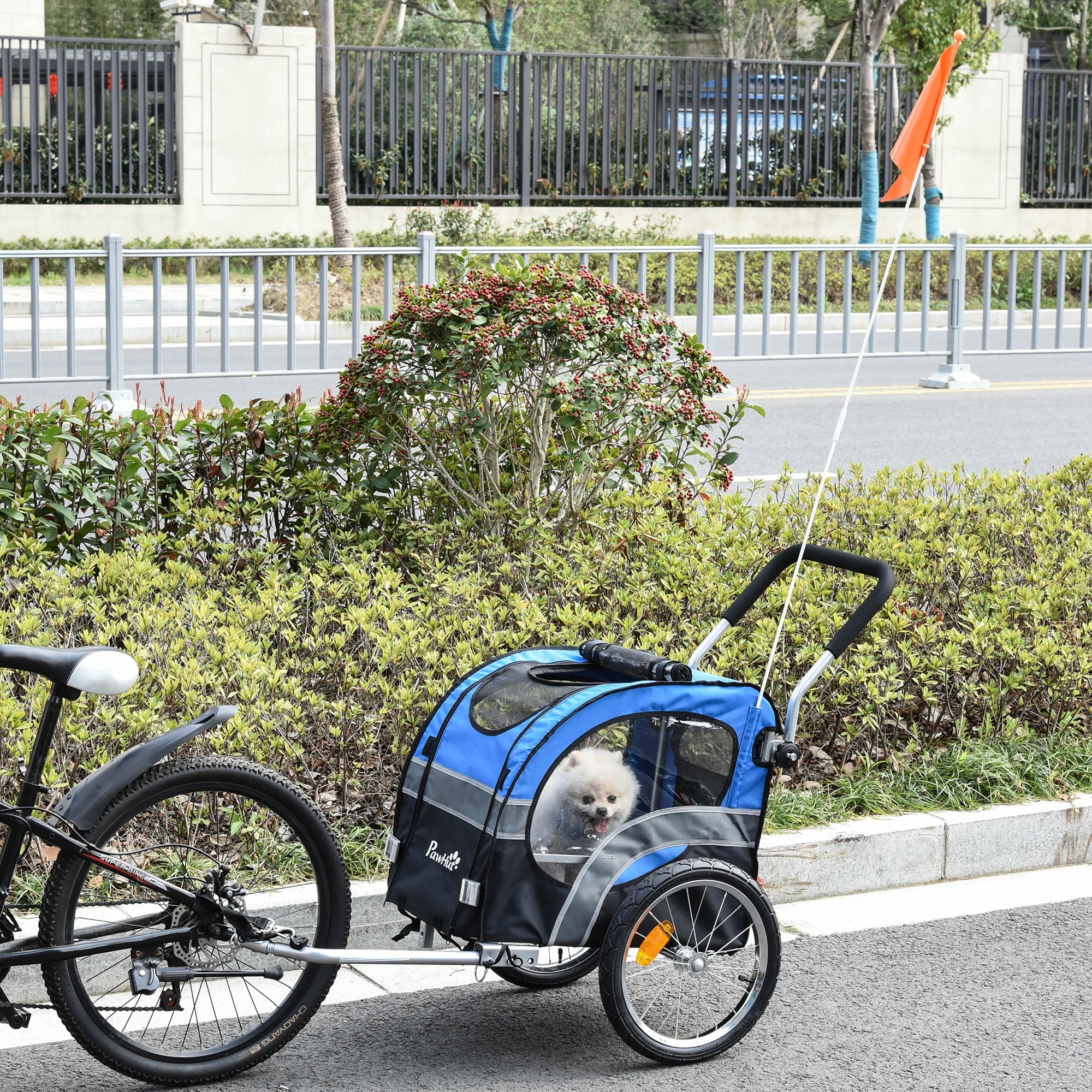 Dog Bike Trailer 2-in-1 Pet Cart Carrier Stroller Pushchair for Bicycle with 360° Rotatable Front Wheel Reflectors Weather Resistant Blue-1