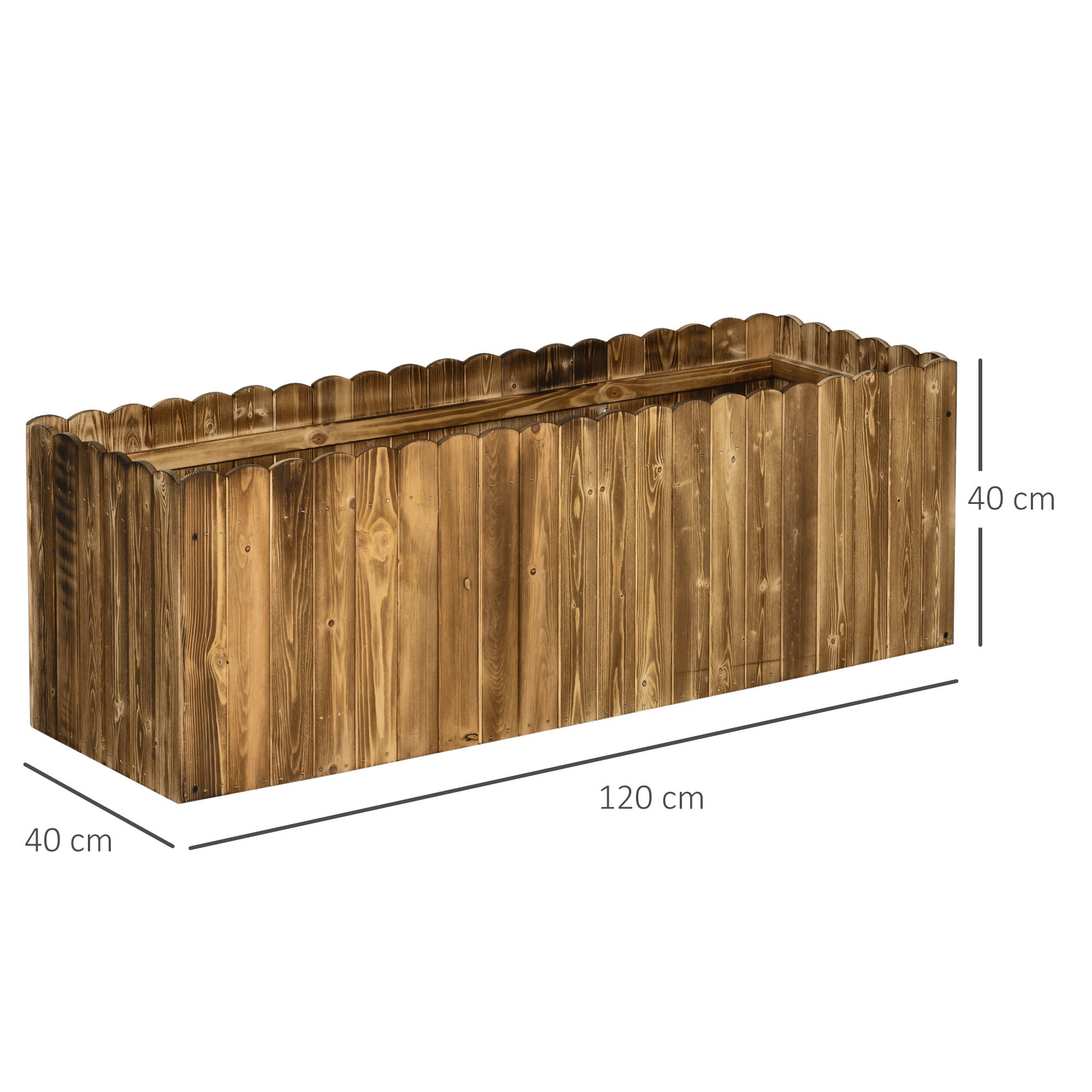 172L Garden Flower Raised Bed Pot Wooden Outdoor Large Rectangle Planter Vegetable Box Outdoor Herb Holder Display (120L x 40W x 40H (cm))-2