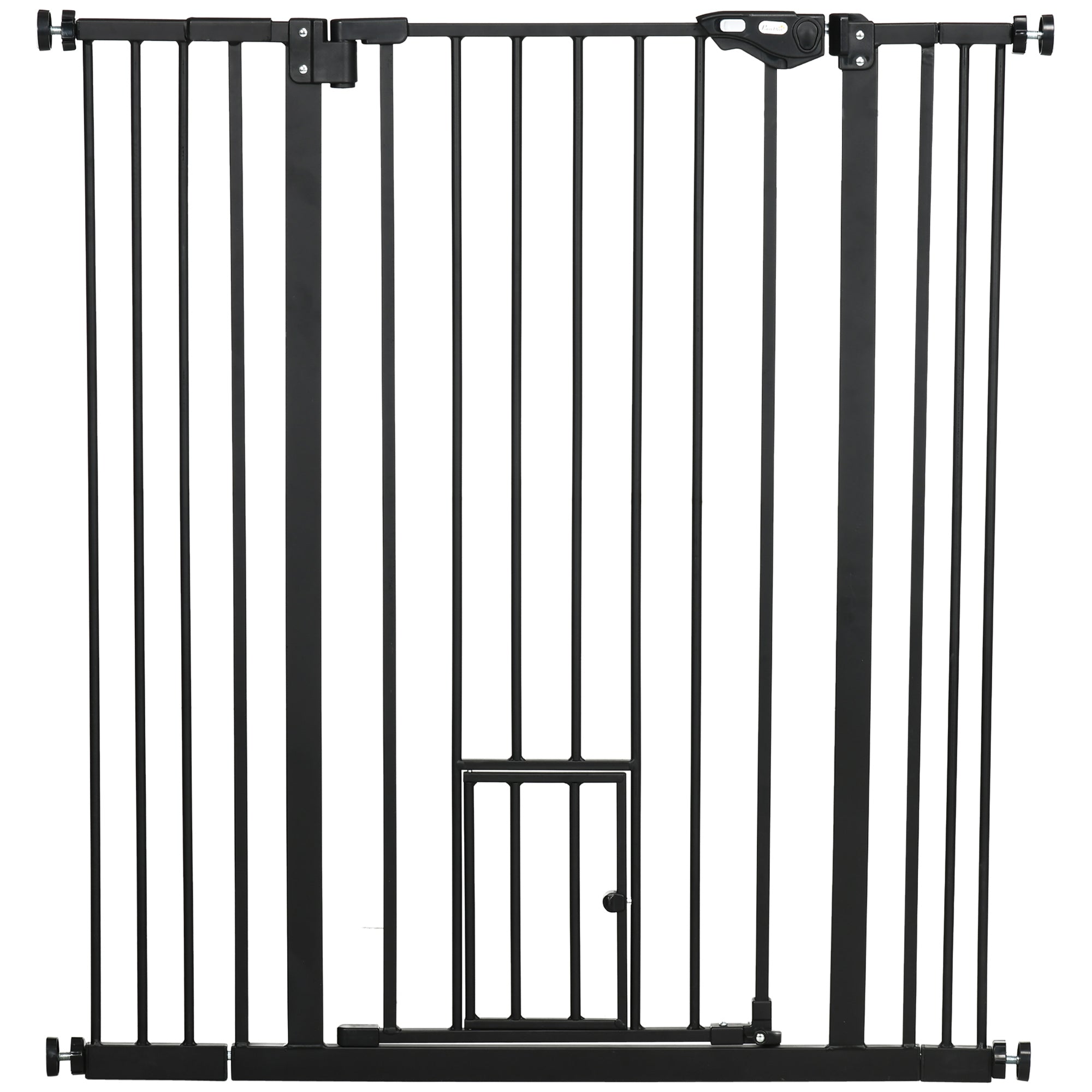 Extra Tall Pet Gate, Indoor Dog Safety Gate, with Cat Flap, Auto Close, 74-101cm Wide - Black-0