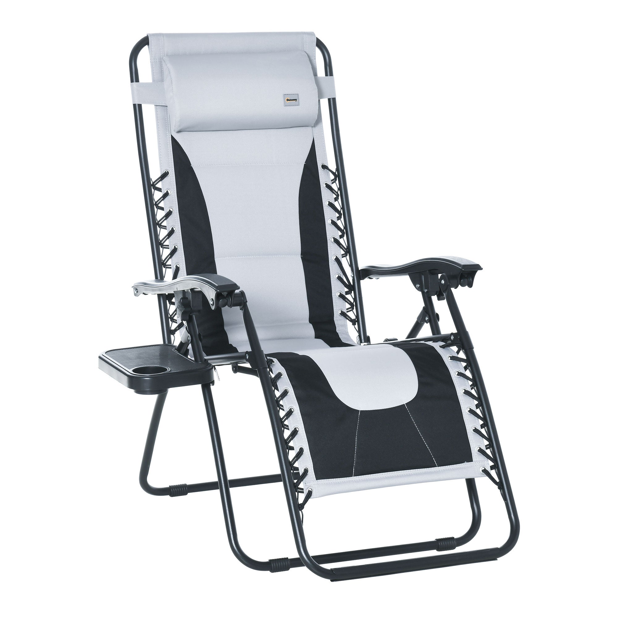 Zero Gravity Chair, Folding Recliner, Patio Lounger with Cup Holder, Adjustable Backrest, Padded Pillow for Outdoor, Patio, Deck, Light Grey-0