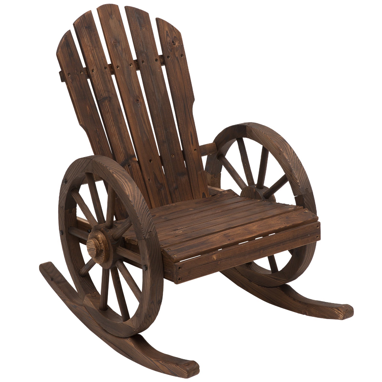 Wooden Adirondack Rocking Chair Reclining Armchair Outdoor Garden Furniture Patio Porch Rocker - Carbonized Wood Colour-0