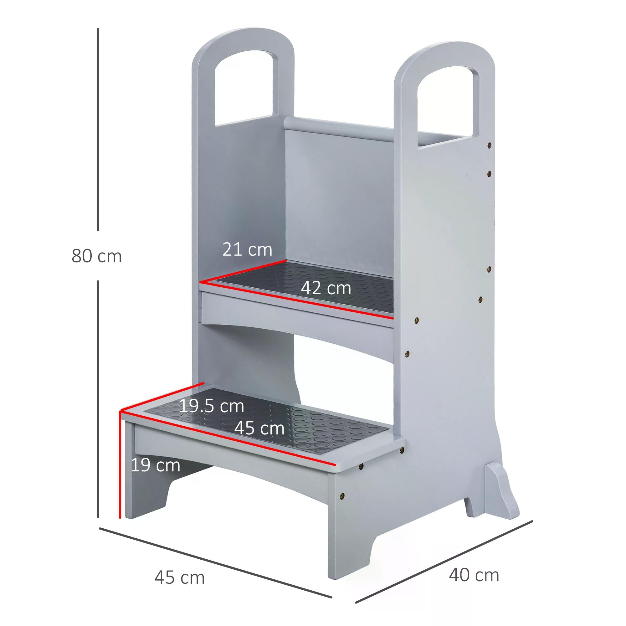 Kitchen Helper Step Stool with 2 Steps & Handles Suitable for Children Learning Platform for Kids and Toddlers, Footstool, Grey-2