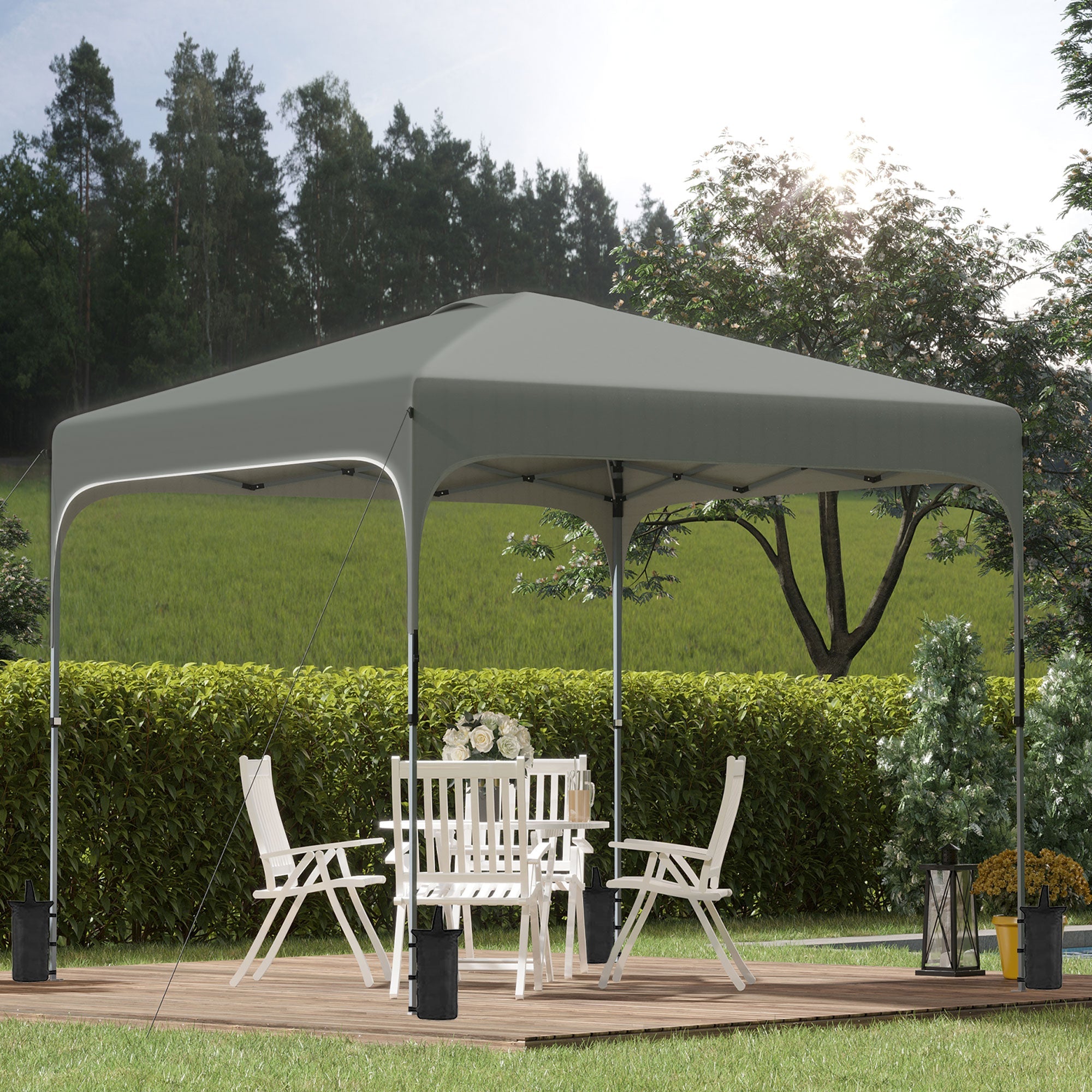 3 x 3 (M) Pop Up Gazebo, Foldable Canopy Tent with Carry Bag with Wheels and 4 Leg Weight Bags for Outdoor Garden Patio Party, Dark Grey-1