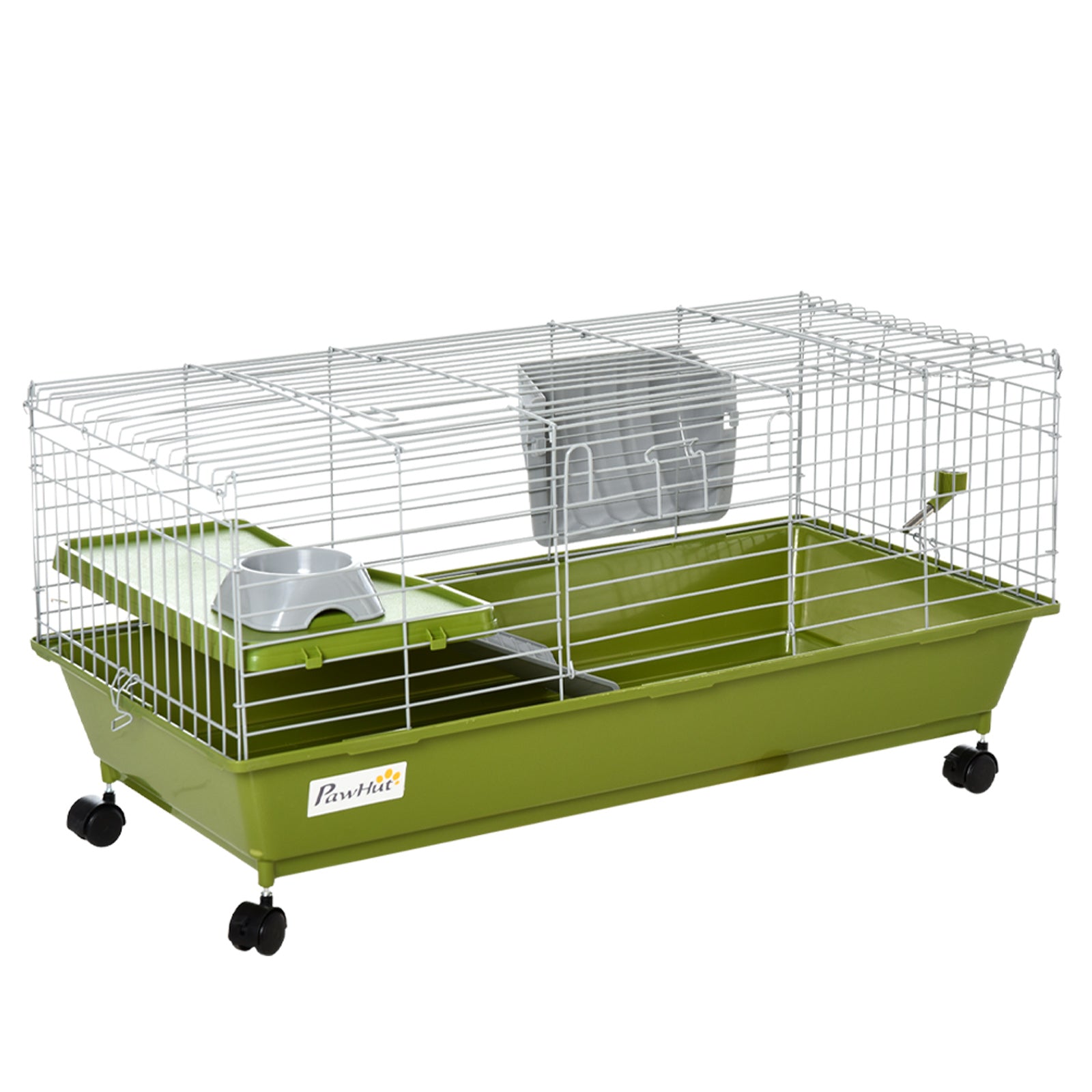 35" Small Animal Cage Chinchilla Guinea Pig Hutch Ferret Pet House with Platform Ramp, Food Dish, Wheels, & Water Bottle-0