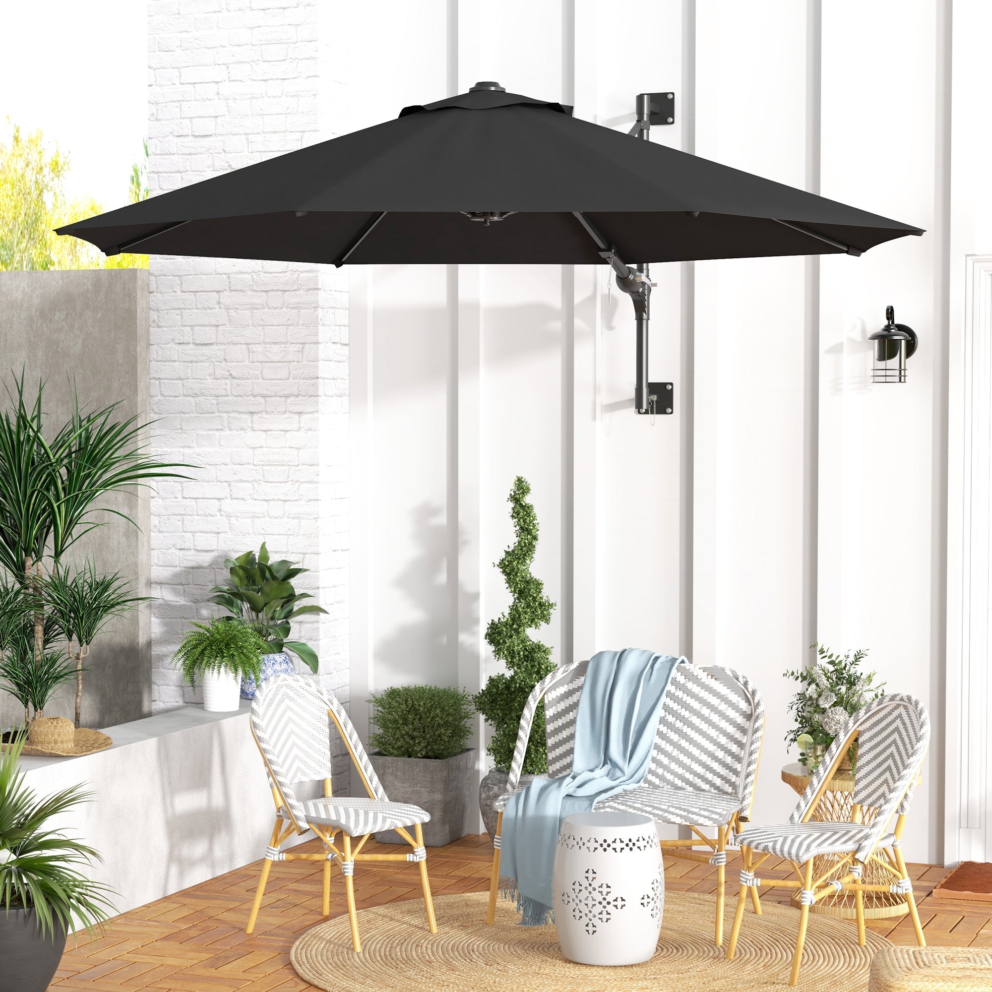 Wall Mounted Umbrella with Vent, Garden Patio Parasol Umbrella Sun Shade Canopy, Charcoal Grey-1