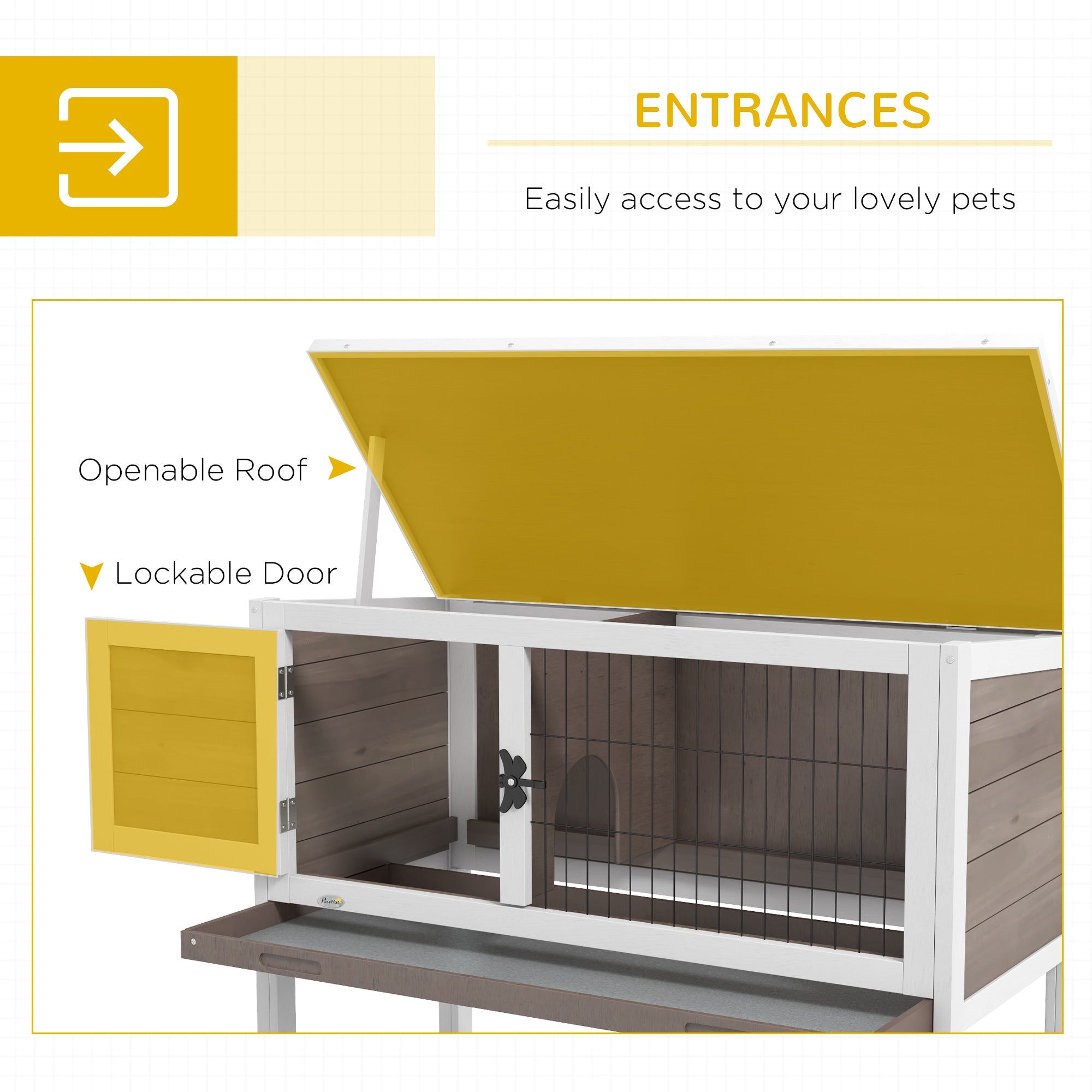 Wooden Rabbit Hutch Guinea Pig Hutch Bunny Cage Garden Built in Tray Openable Asphalt Roof Small Animal House 84 x 43 x 70 cm Brown-4