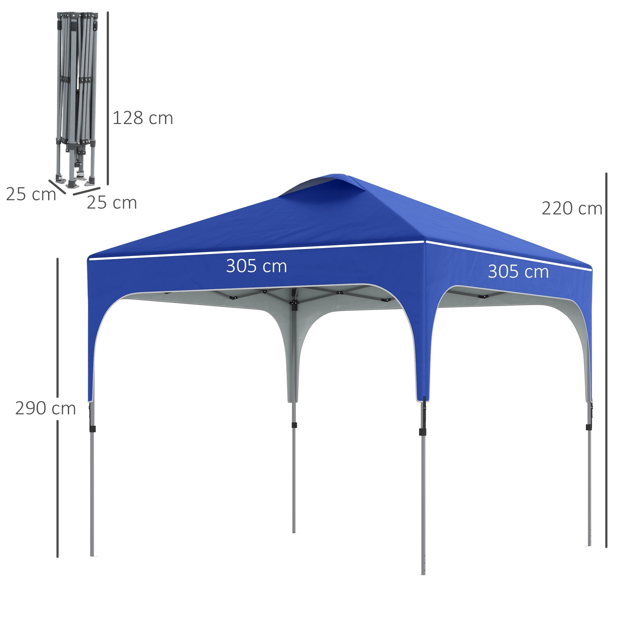 3x3m Pop Up Gazebo Height Adjustable Foldable Canopy Tent w/ Carry Bag, Wheels and 4 Leg Weight Bags, Blue-2