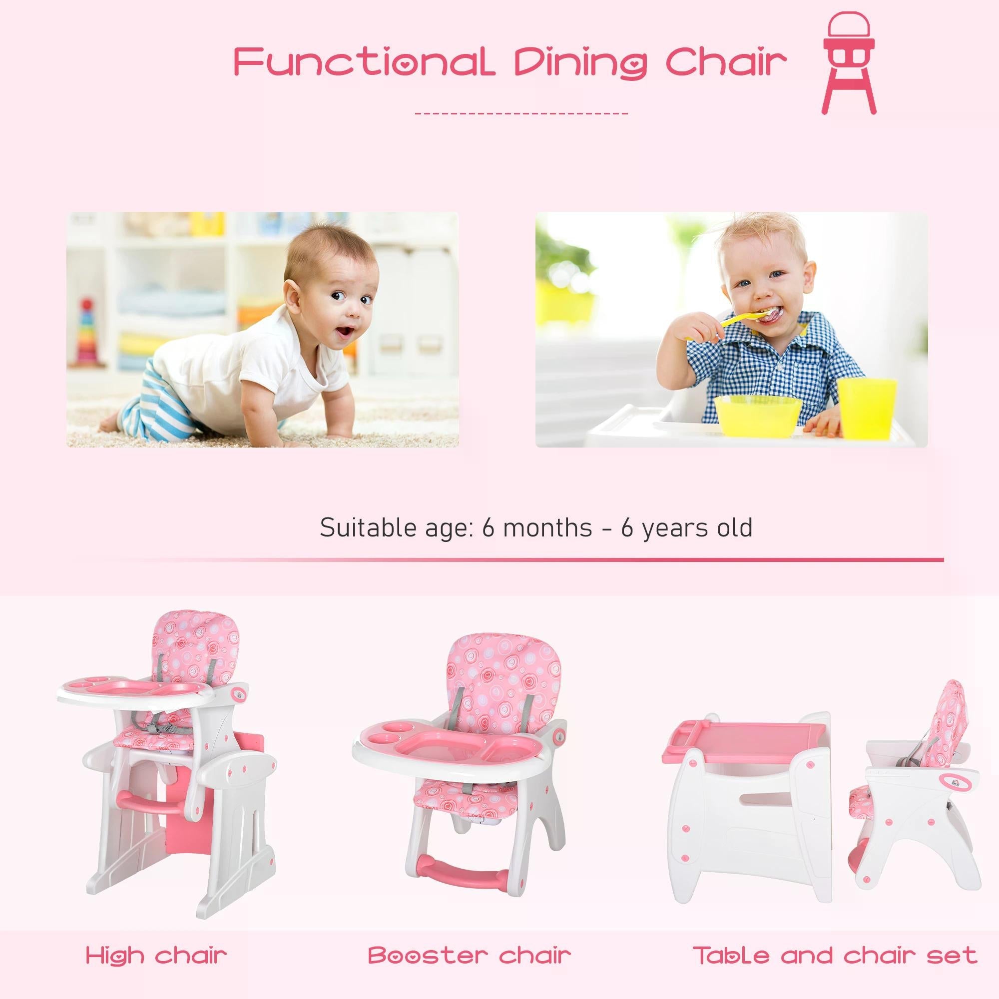 HDPE 3-in-1 Baby Booster High Chair Pink-3