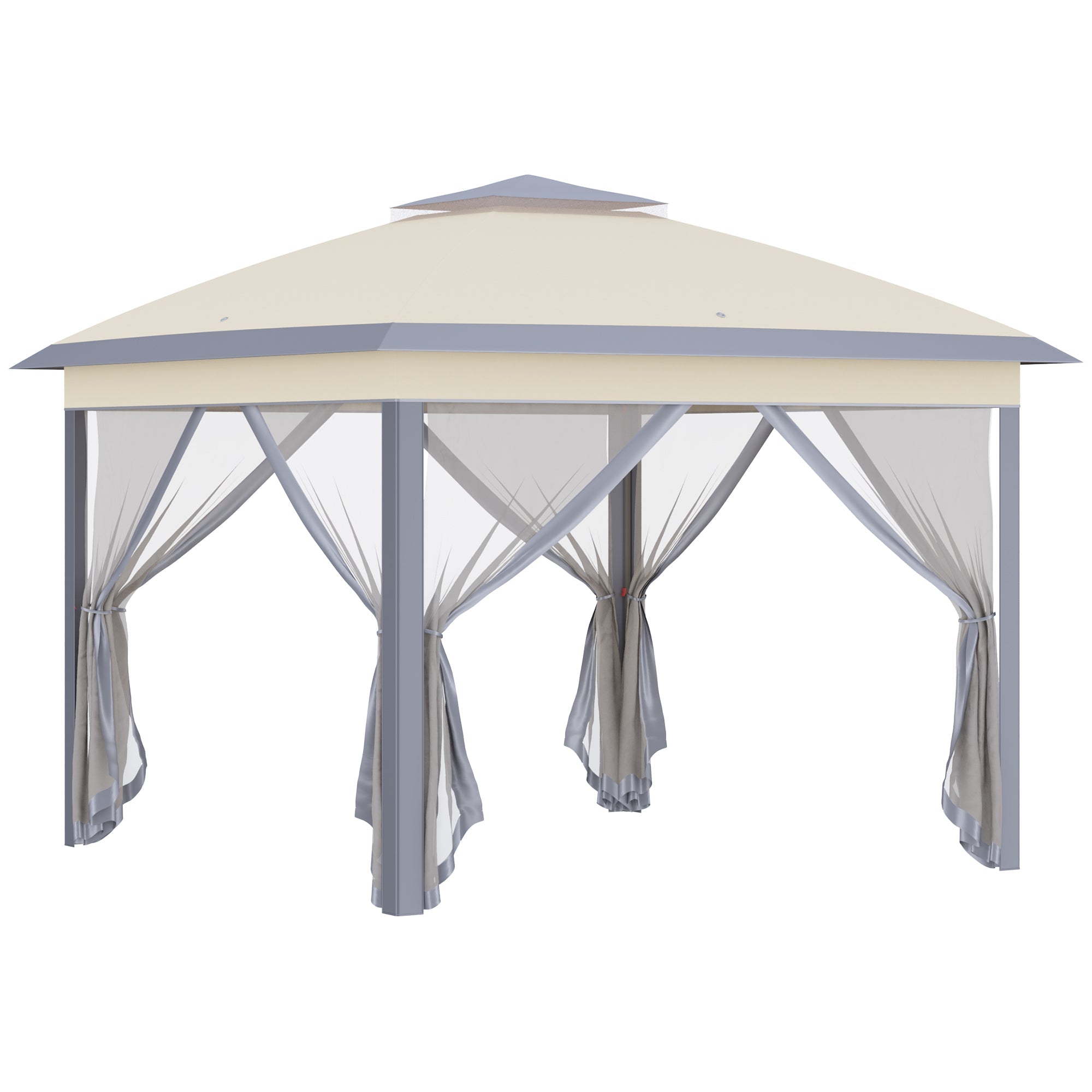 11' x 11' Pop Up Canopy, Double Roof Foldable Canopy Tent with Zippered Mesh Sidewalls, Height Adjustable and Carrying Bag, Event Tent Beige-0