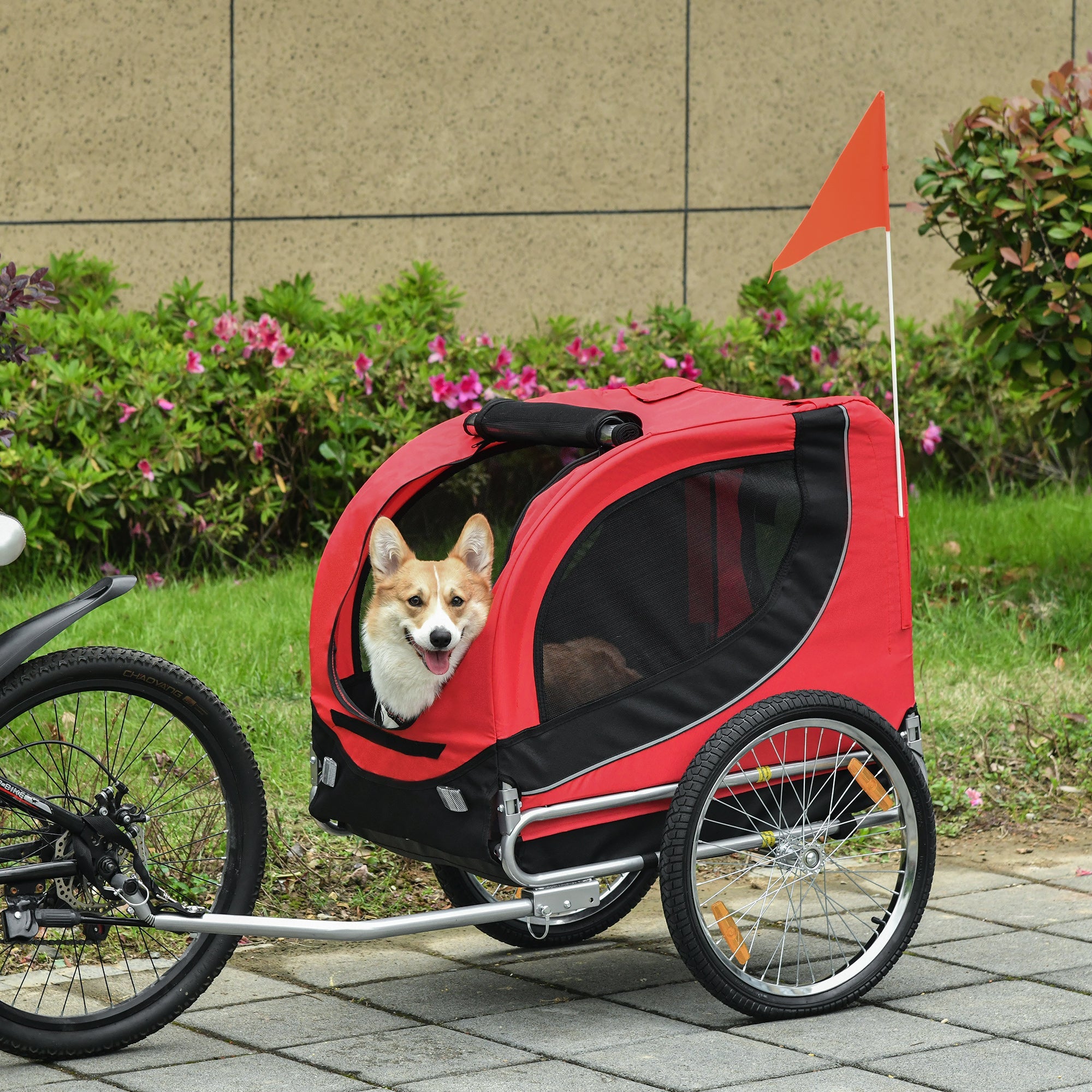 Dog Bike Trailer Folding Bicycle Pet Trailer Dog Bike Jogger Travel Carrier W/Removable Cover-Red-1