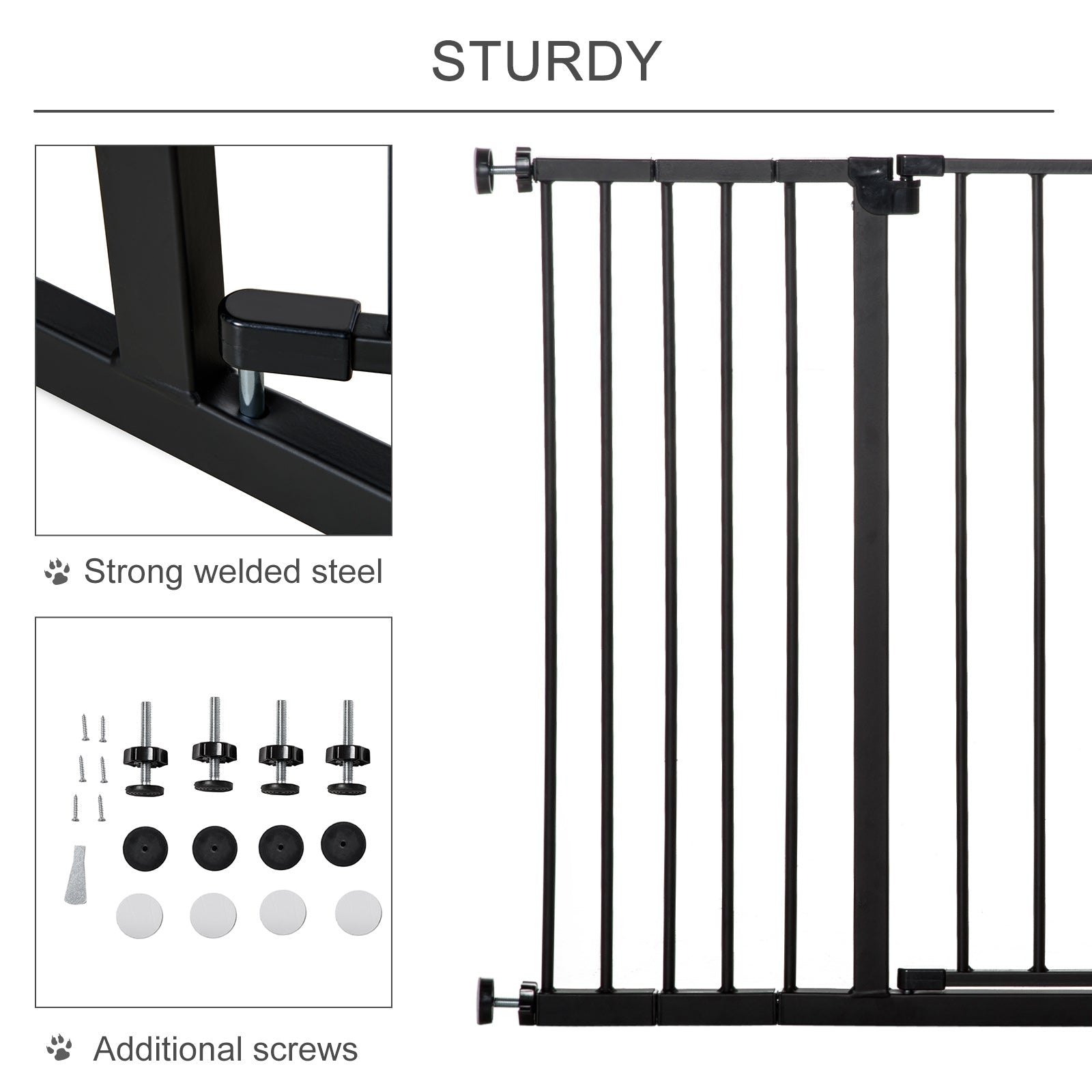 Dog Gate Pet Safety Gate Stair Barrier Auto Close Door Adjustable 76 - 107 cm, Black-3