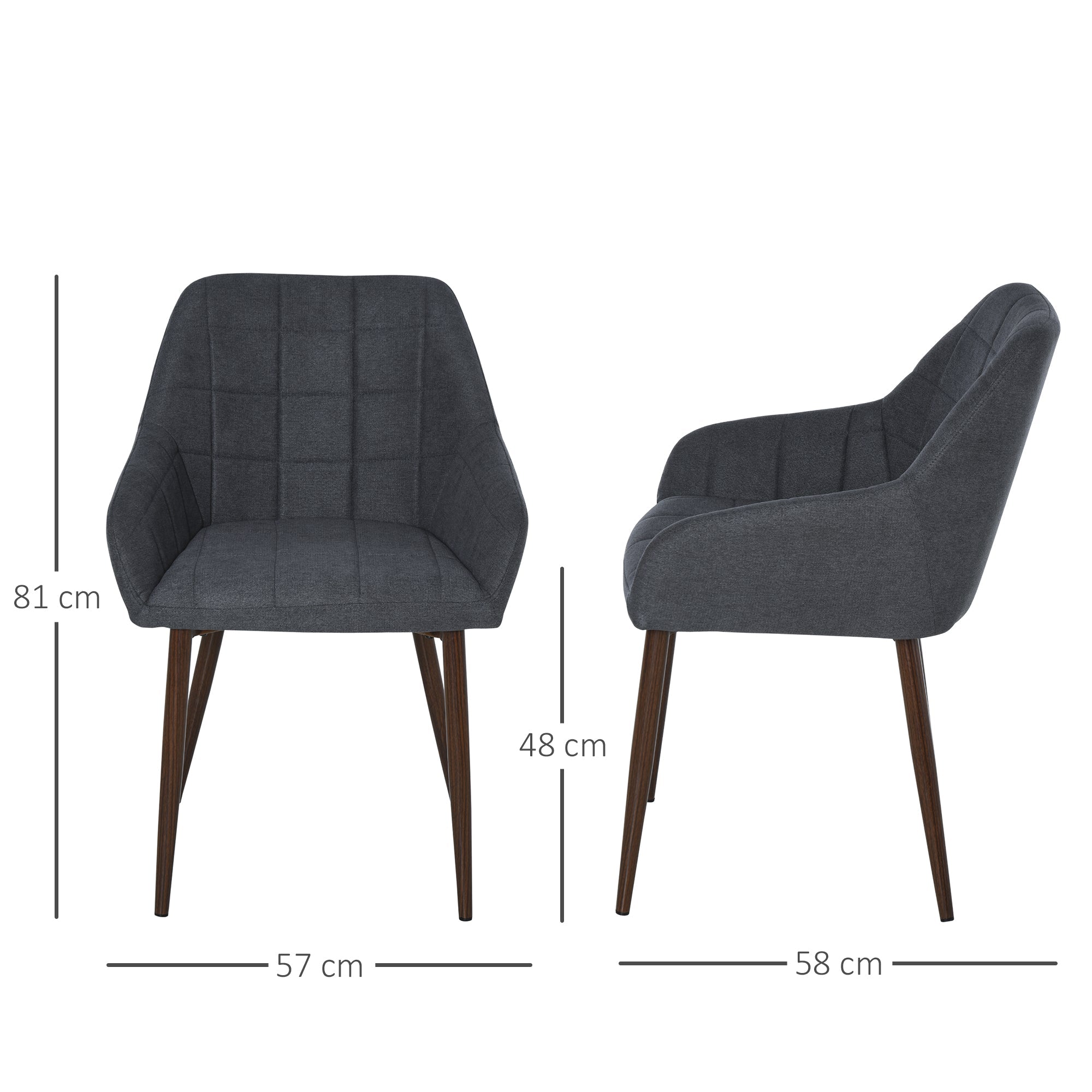 2 Pcs Linen-Touch Fabric Dining Chair w/ Cushion, Backrest, Mid Back Leisure Chair w/ Steel Leg, Sponge Padded Armchair for Dining Room-2