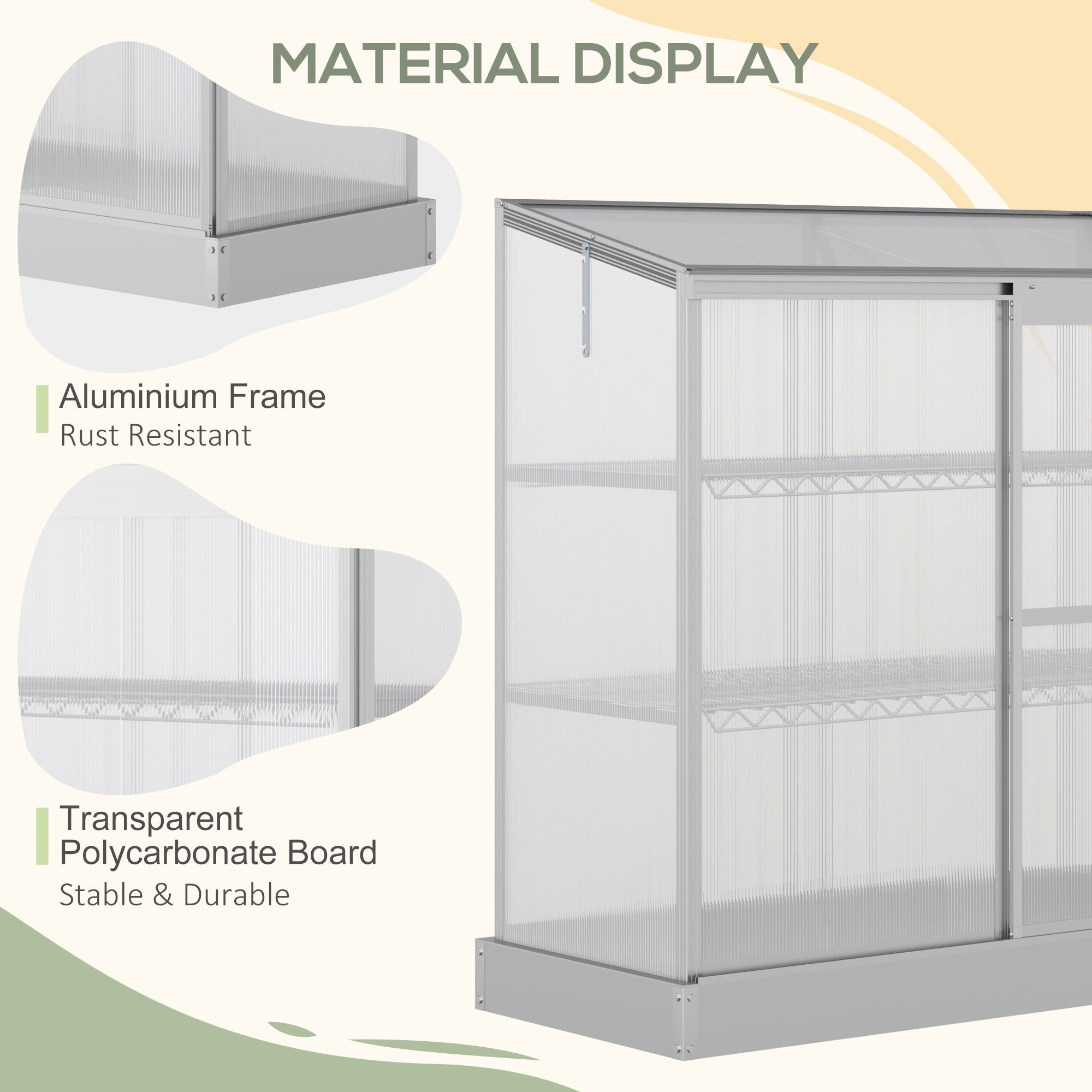 3-Tier Mini Greenhouse Garden Cold Frame Plant Growth House w / Polycarbonate Panels, Openable Roof, 129.5 x 58 x 140 cm, Silver-3