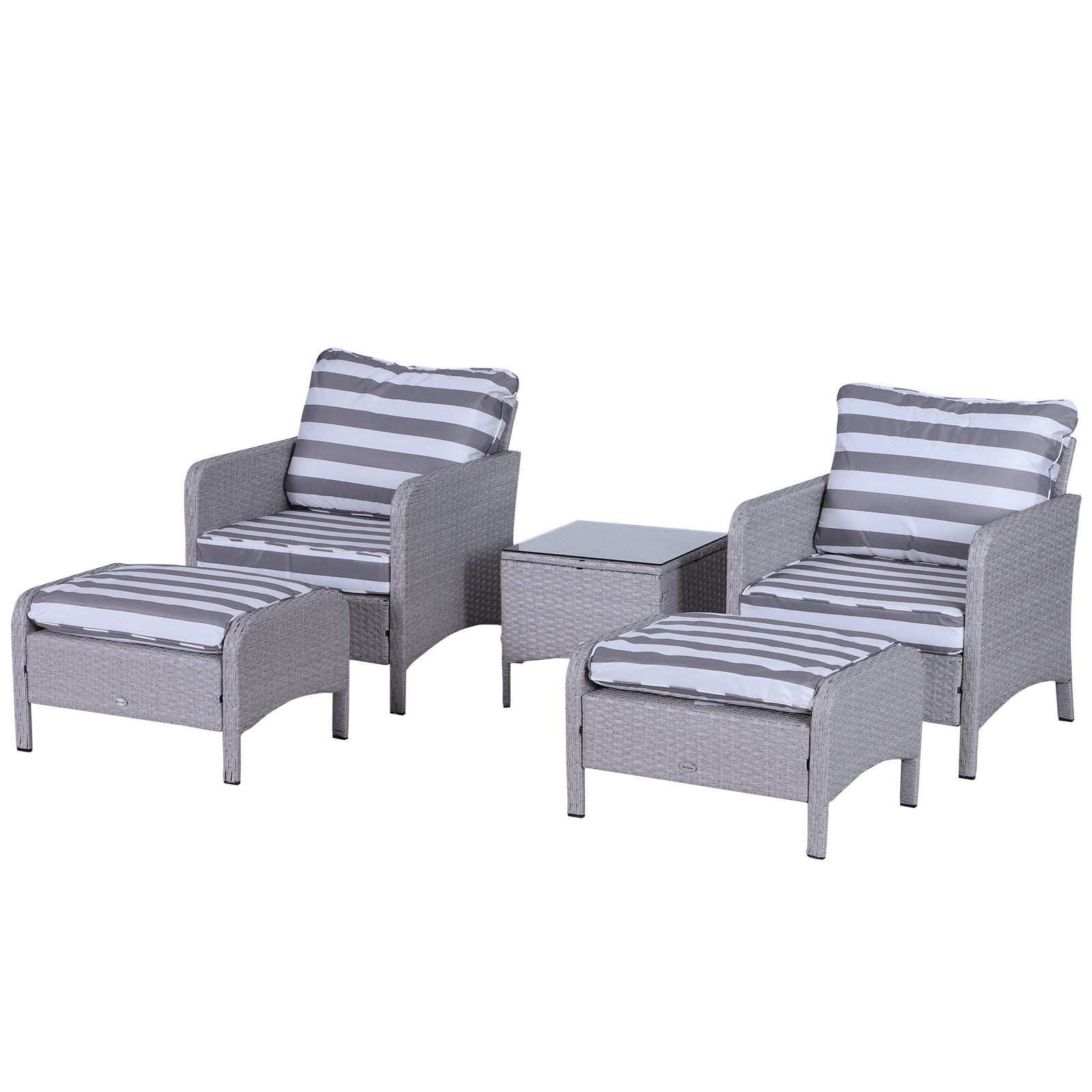 2 Seater PE Rattan Garden Furniture Set, 2 Armchairs 2 Stools Glass Top Table Cushions Wicker Weave Chairs Outdoor Seating - Grey-0