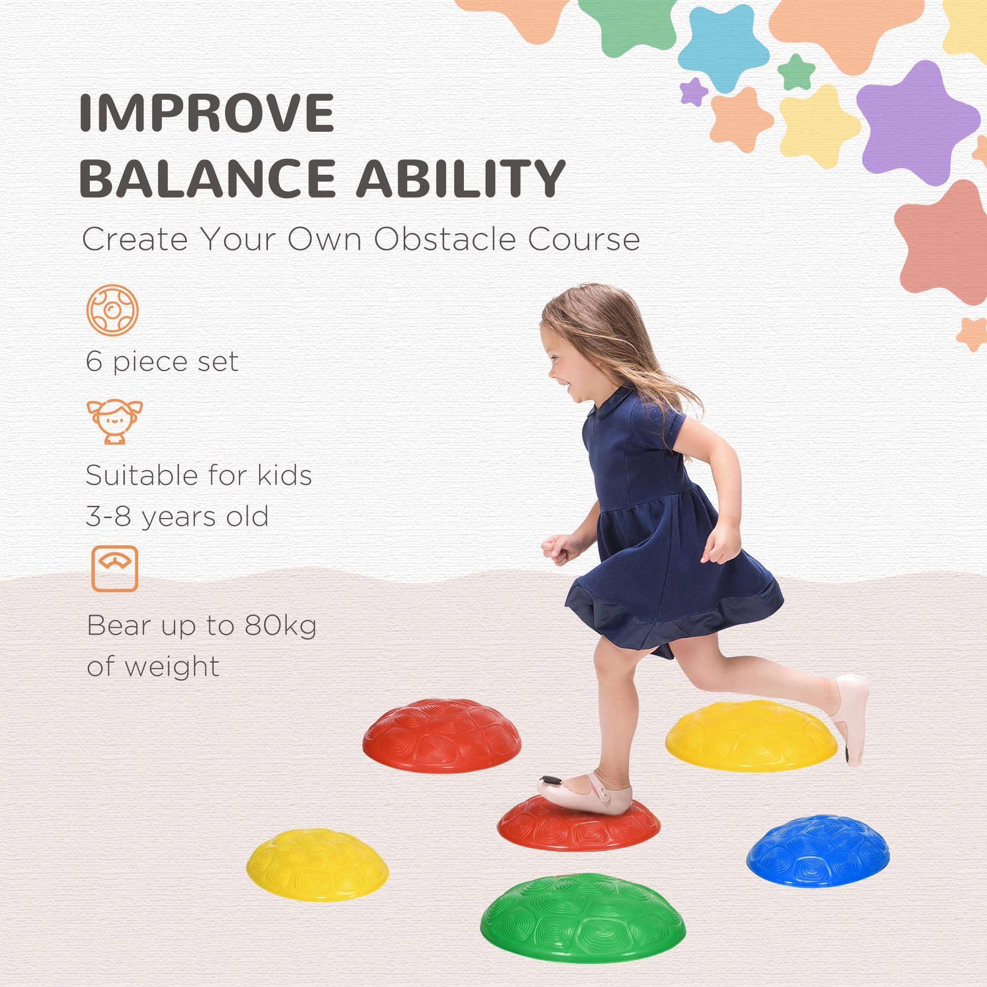 6Pcs Kids Stepping Stones with Non-Slip Mats, Balance River Stones Indoor Outdoor Sensory Toys for 3-8 Years Old-3