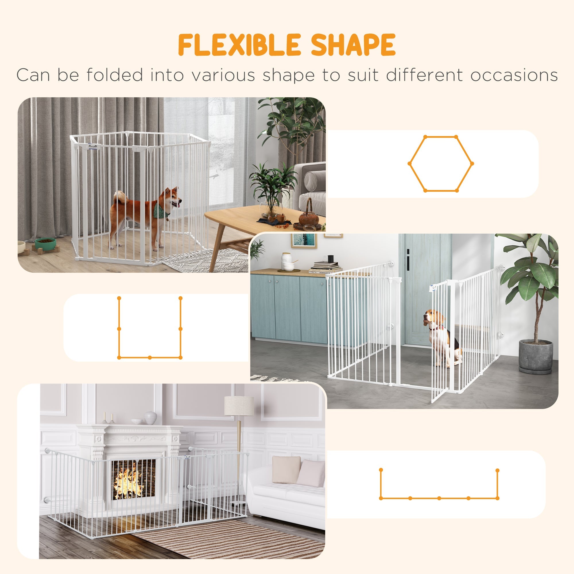 Dog Playpen, Foldable Dog Pen, Metal Rabbit Run, Pet Crate Fence with Door for Indoor and Outdoor, 90H x 123L x 102Wcm, White-3