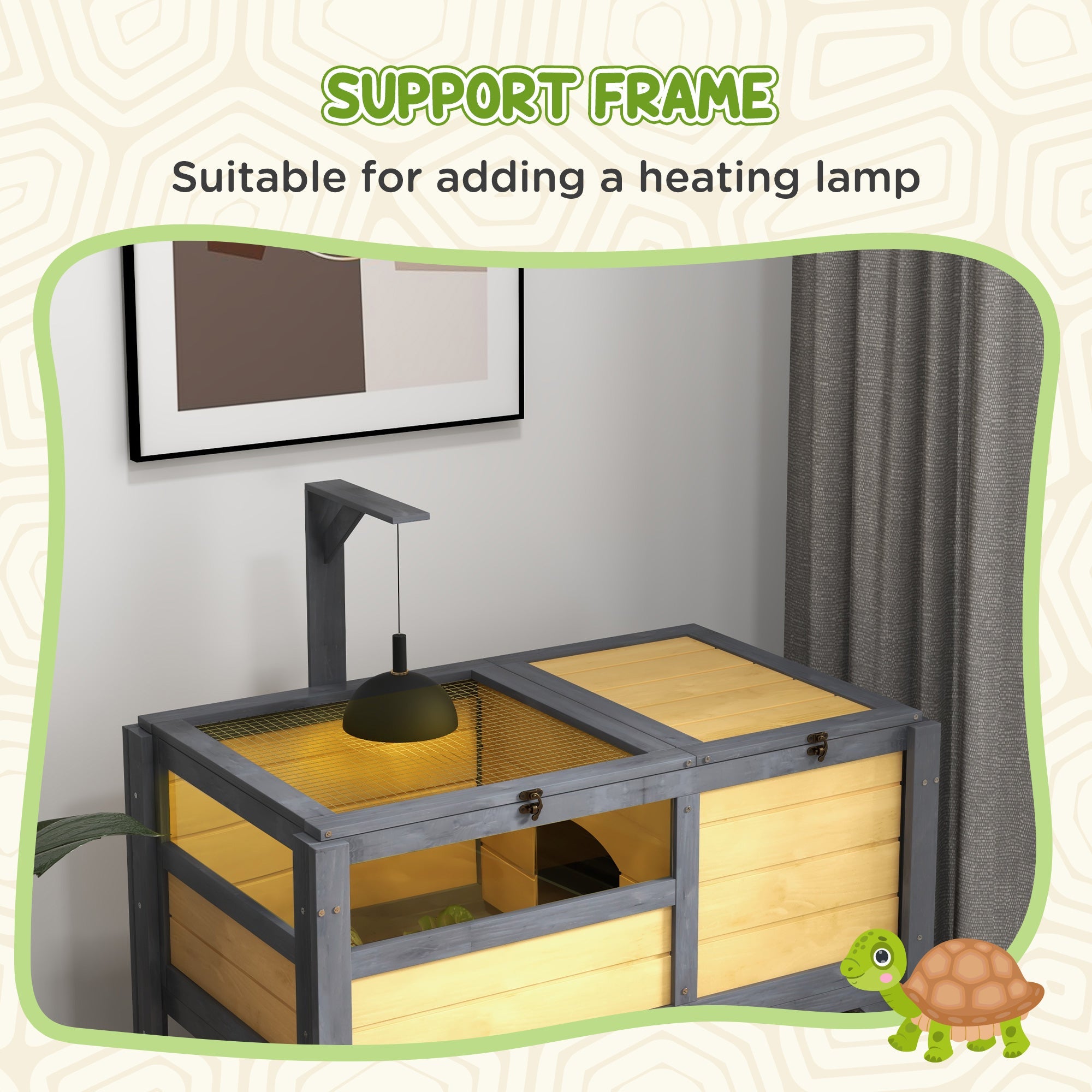 Wooden Tortoise House, with Shelter, Run, Shelf, Lamp Holder, Tray-4