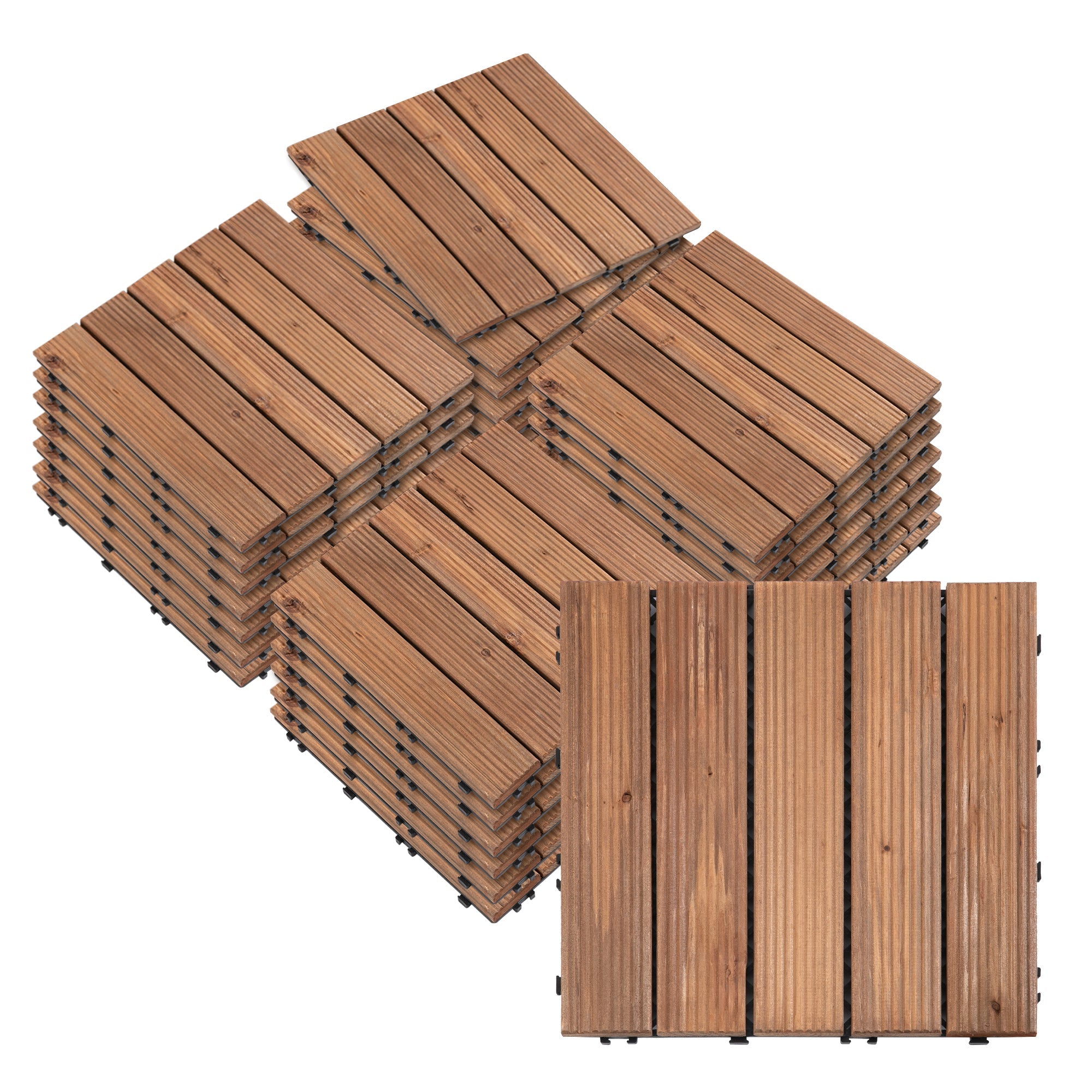 27 Pcs Floor Tiles Interlocking Solid Wood DIY Deck Tiles Indoor Outdoor Flooring-0