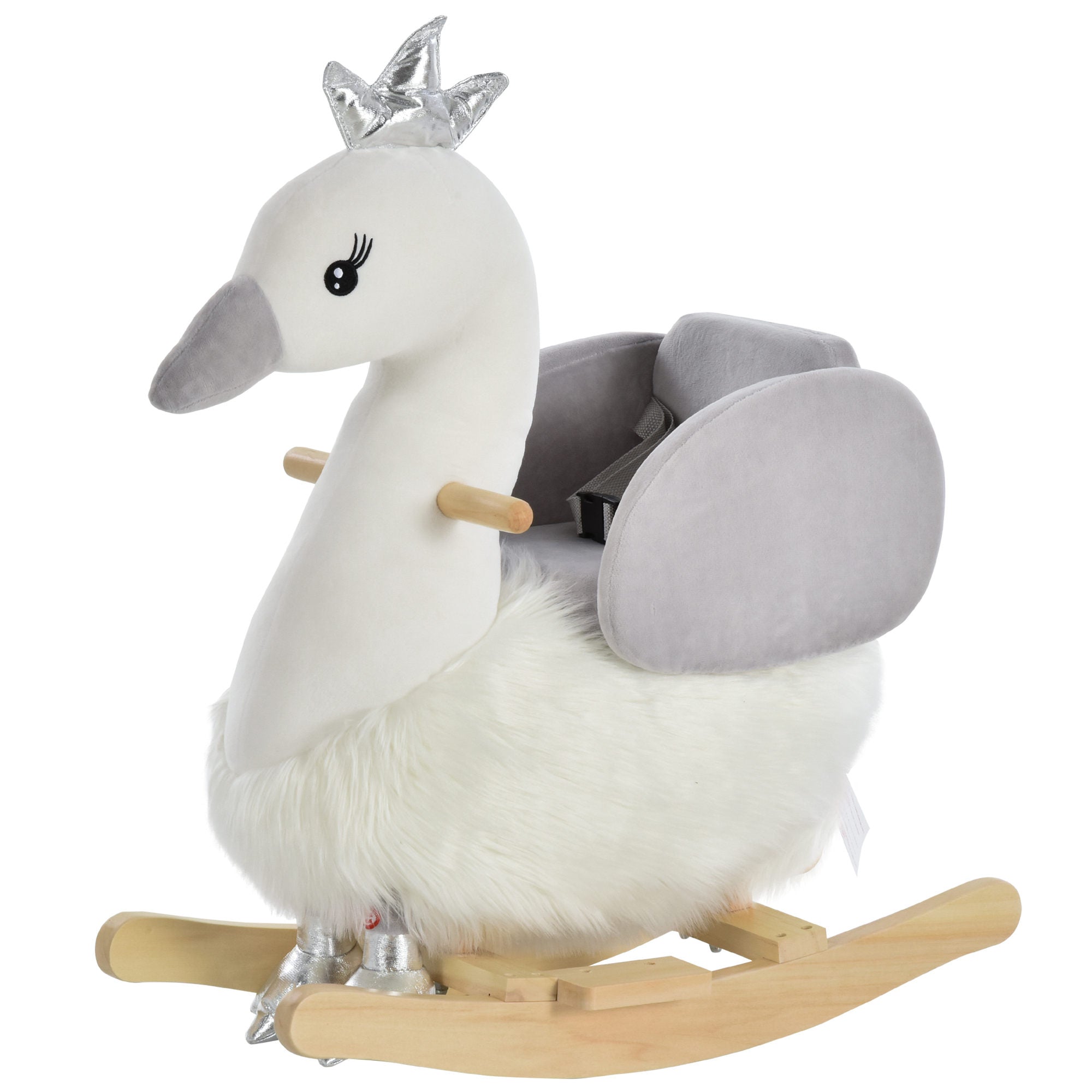 Kids Plush Ride-On Rocking Animal Horse Swan-shaped Toy Rocker with Realistic Sounds for Toddler 18-36 Months-0