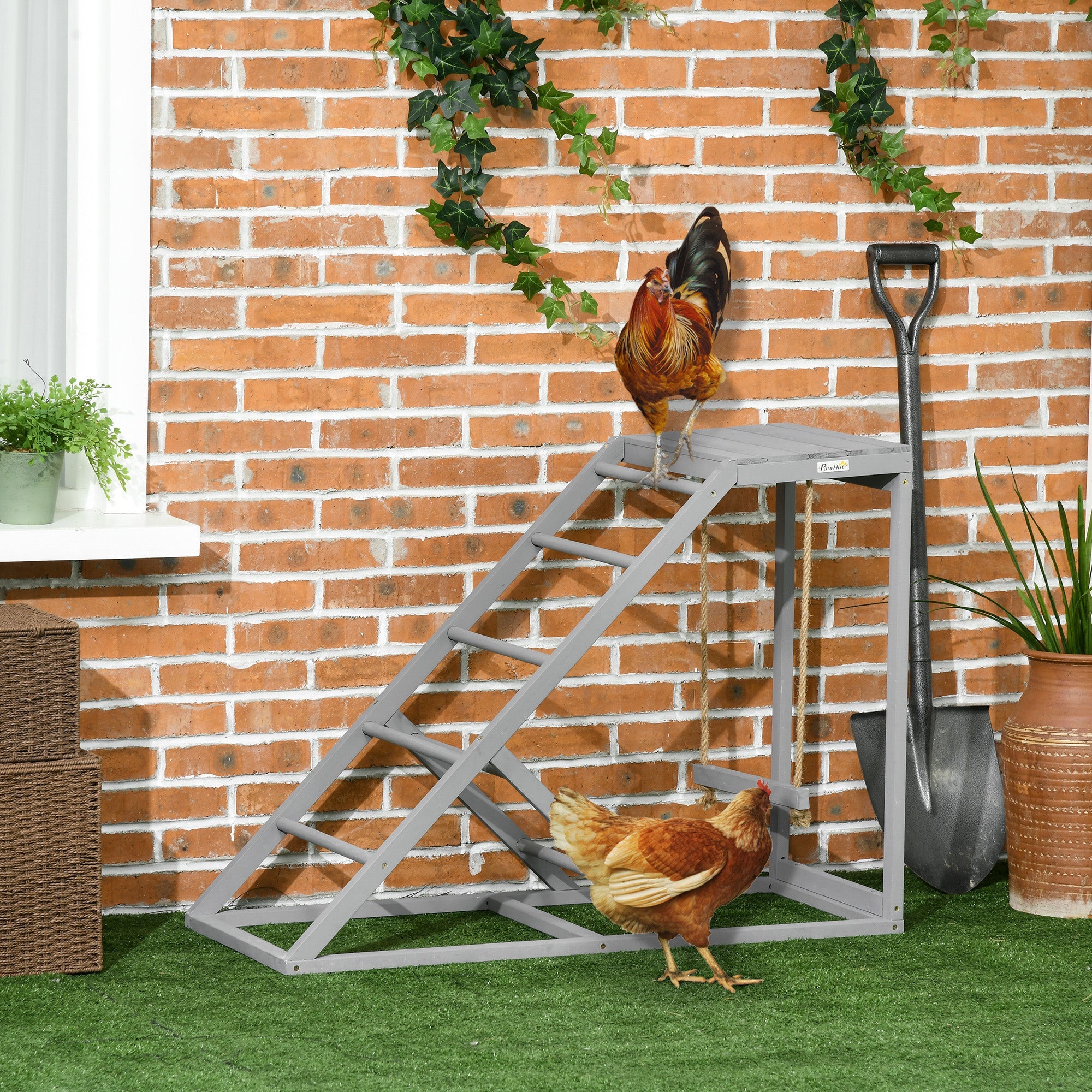 Wooden Chicken Coop Toy with Swing, Ladder, Platform, Grey-1