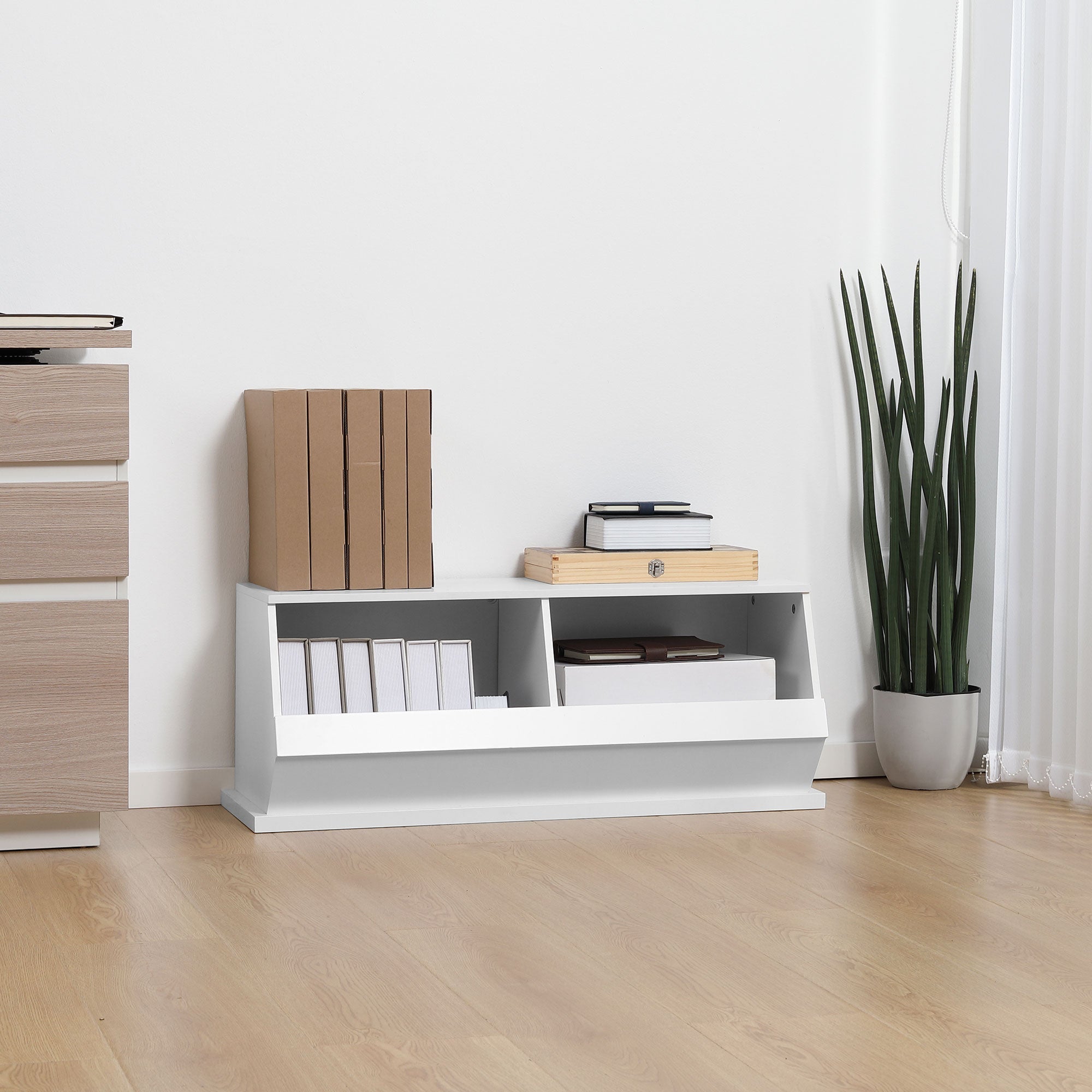 2 Cube Storage Unit Display Storage Cabinet with 2 Compartments for Living Room Closet Bedroom Play Room White-1