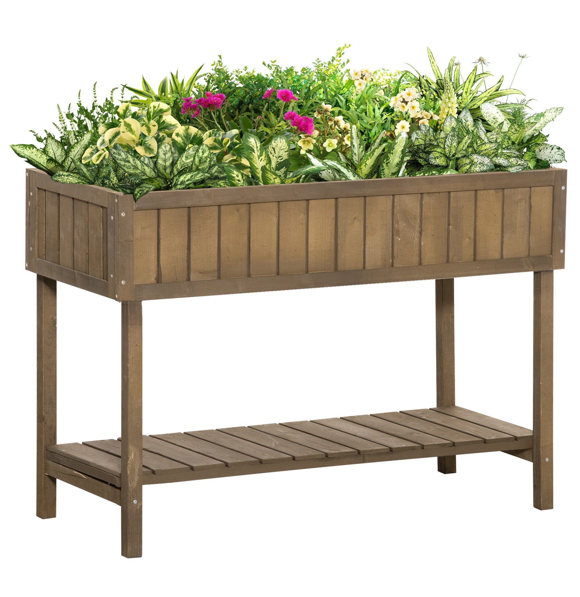 Wooden Planter Raised Bed Container Garden Plant Stand Bed 8 Boxes 110L x 46W x 76Hcm Brown-0