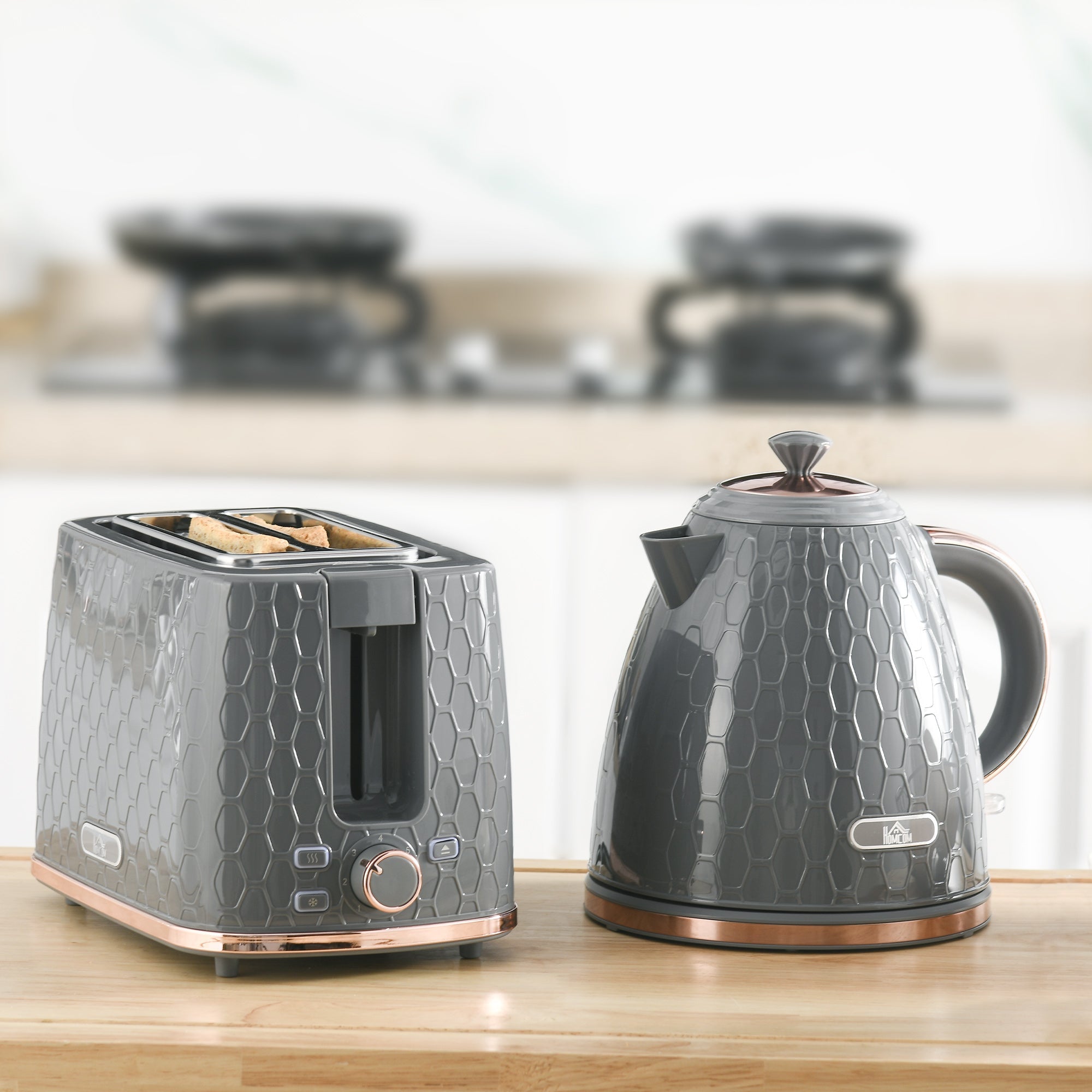 1.7L 3000W Fast Boil Kettle & 2 Slice Toaster Set, Kettle and Toaster Set with Auto Shut Off, Browning Controls, Grey-1