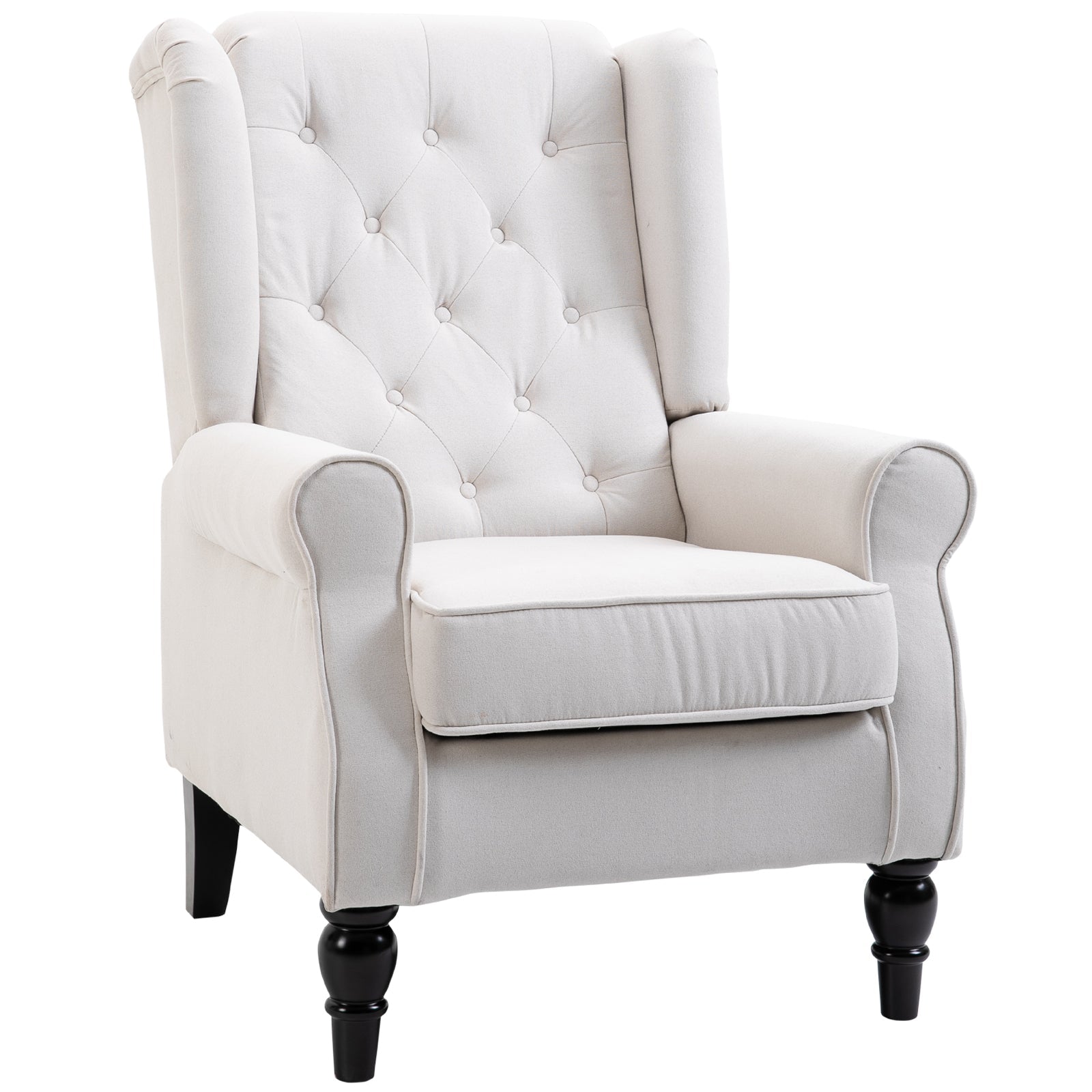 Wingback Accent Chair, Retro Upholstered Button Tufted Occasional Chair for Living Room and Bedroom, Cream White-0