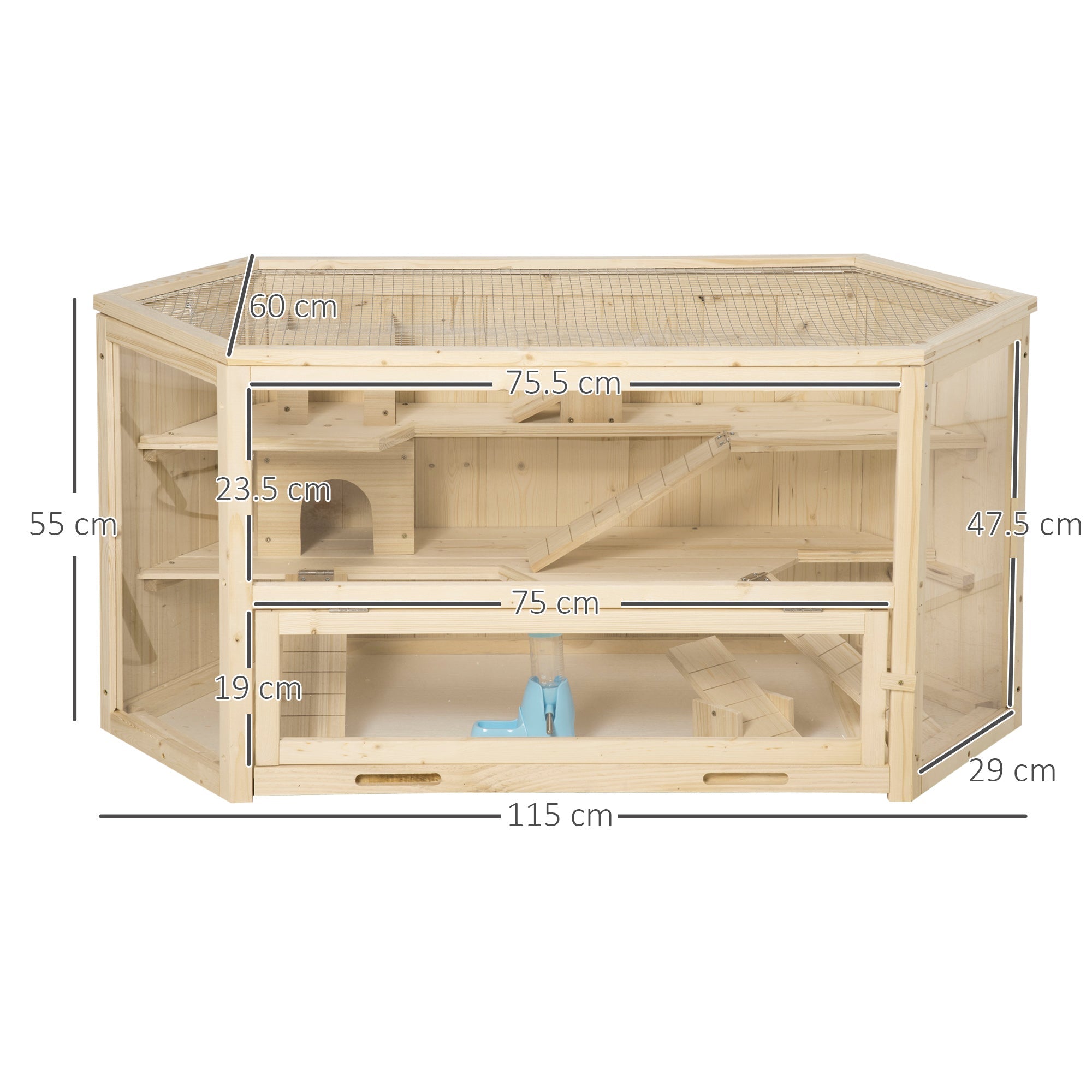 Wooden Large Hamster Cage Mouse Rats Small Animal Exercise Play House 3 Tier with Slide Activity Center, Natural-2