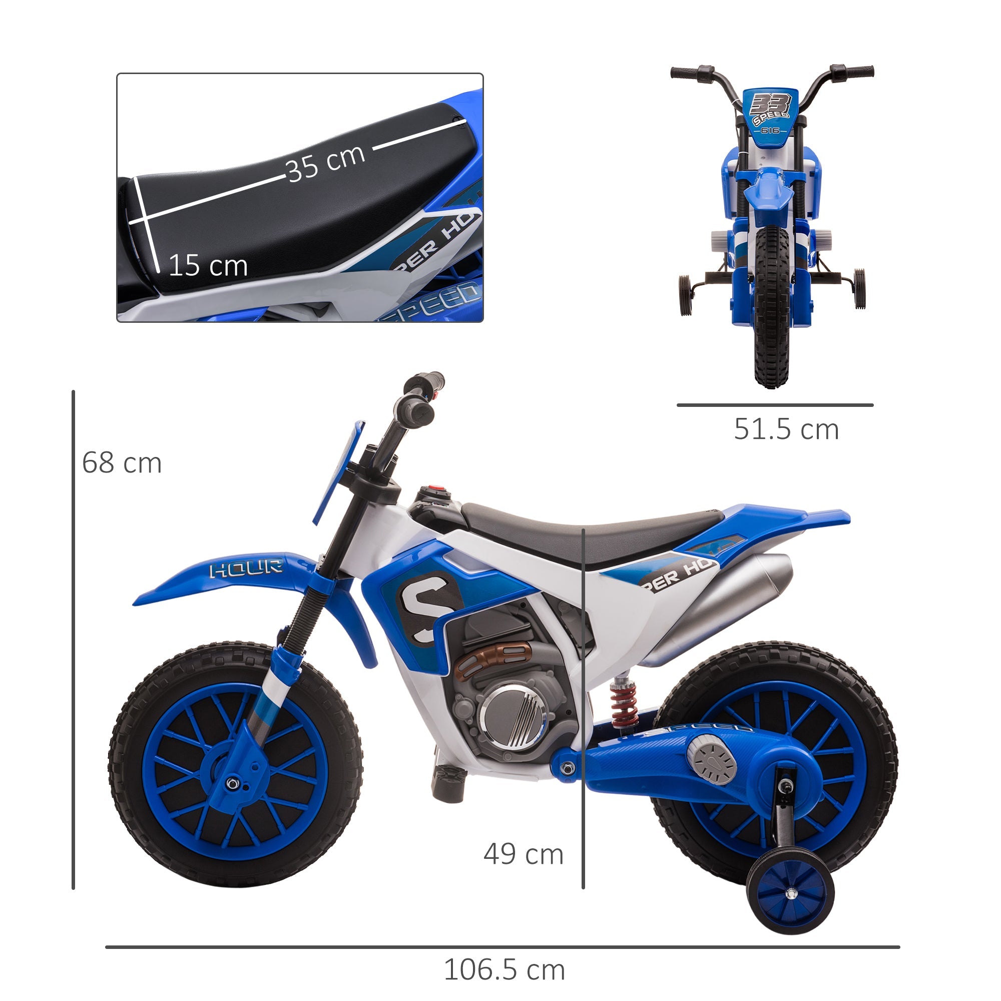 12V Kids Electric Motorbike Ride On Motorcycle Vehicle Toy with Training Wheels for 3-5 Years Old, Blue-2