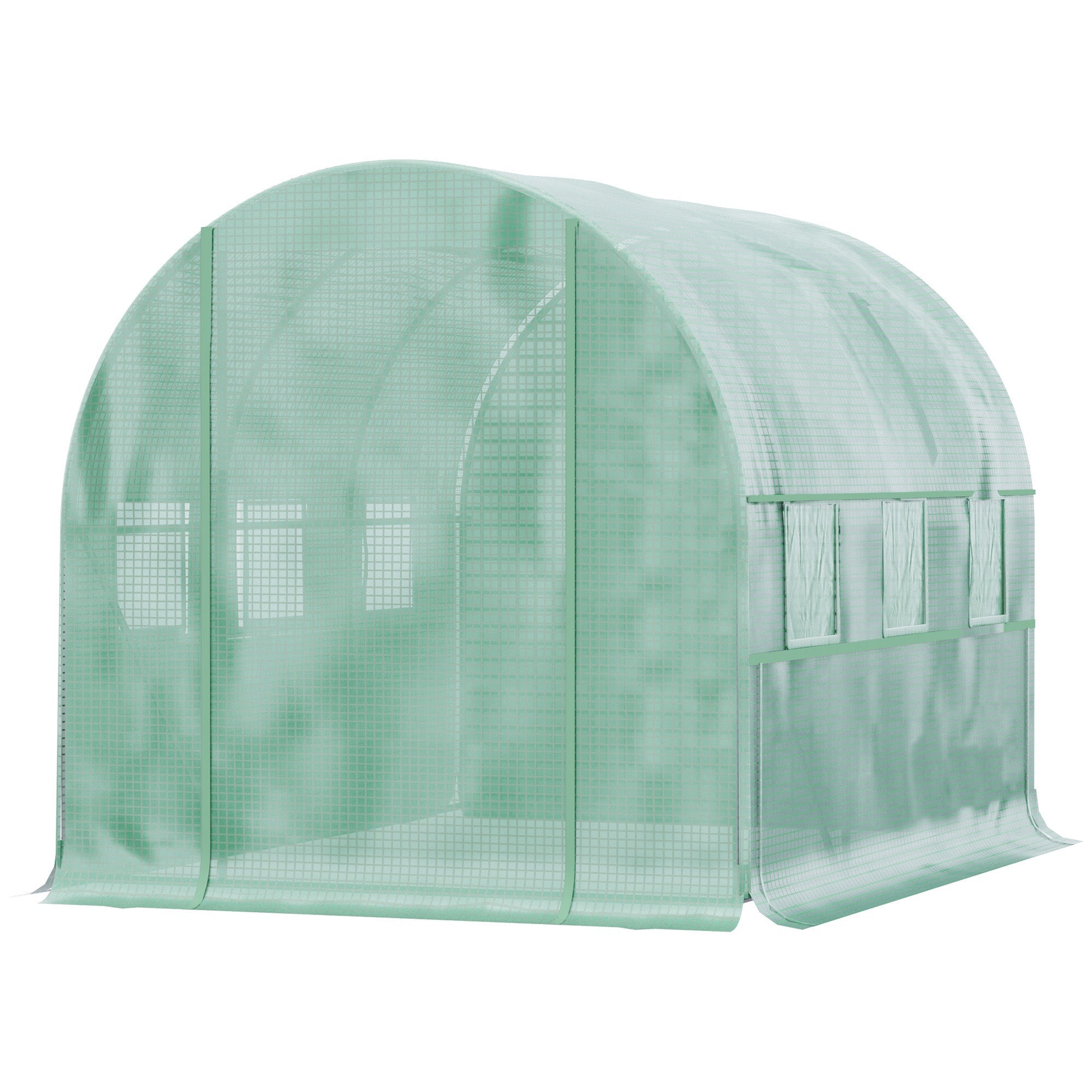 Walk In Greenhouse, Garden Polytunnel with PE Cover, Zipped Roll Up Door and 6 Mesh Windows, 3x2x2m, Green-0