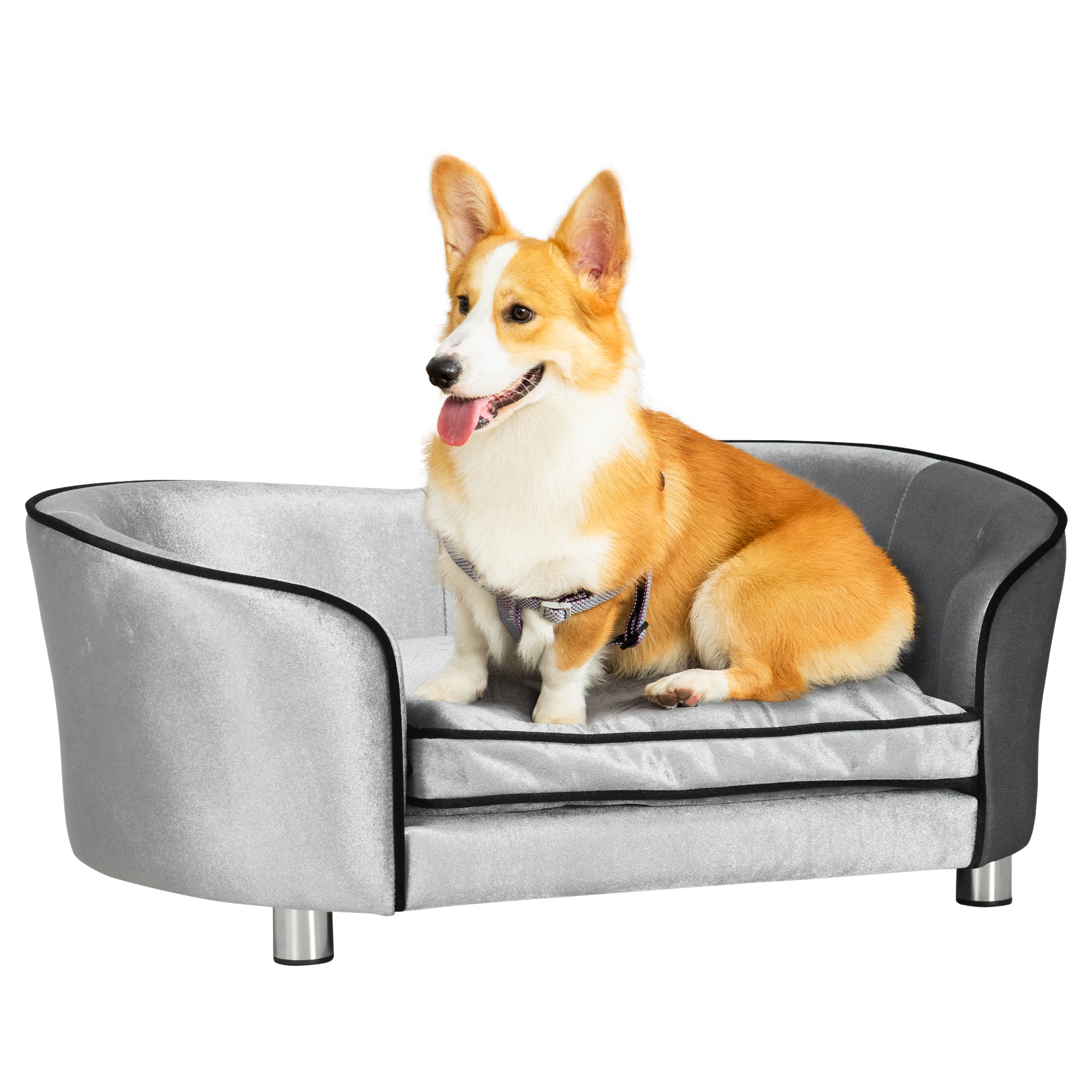 Dog Sofa Bed for Miniature Dogs, Pet Chair Couch Kitten Lounge with Soft Washable Cushion, Thick Sponge, Wooden Frame, Storage Pocket-0